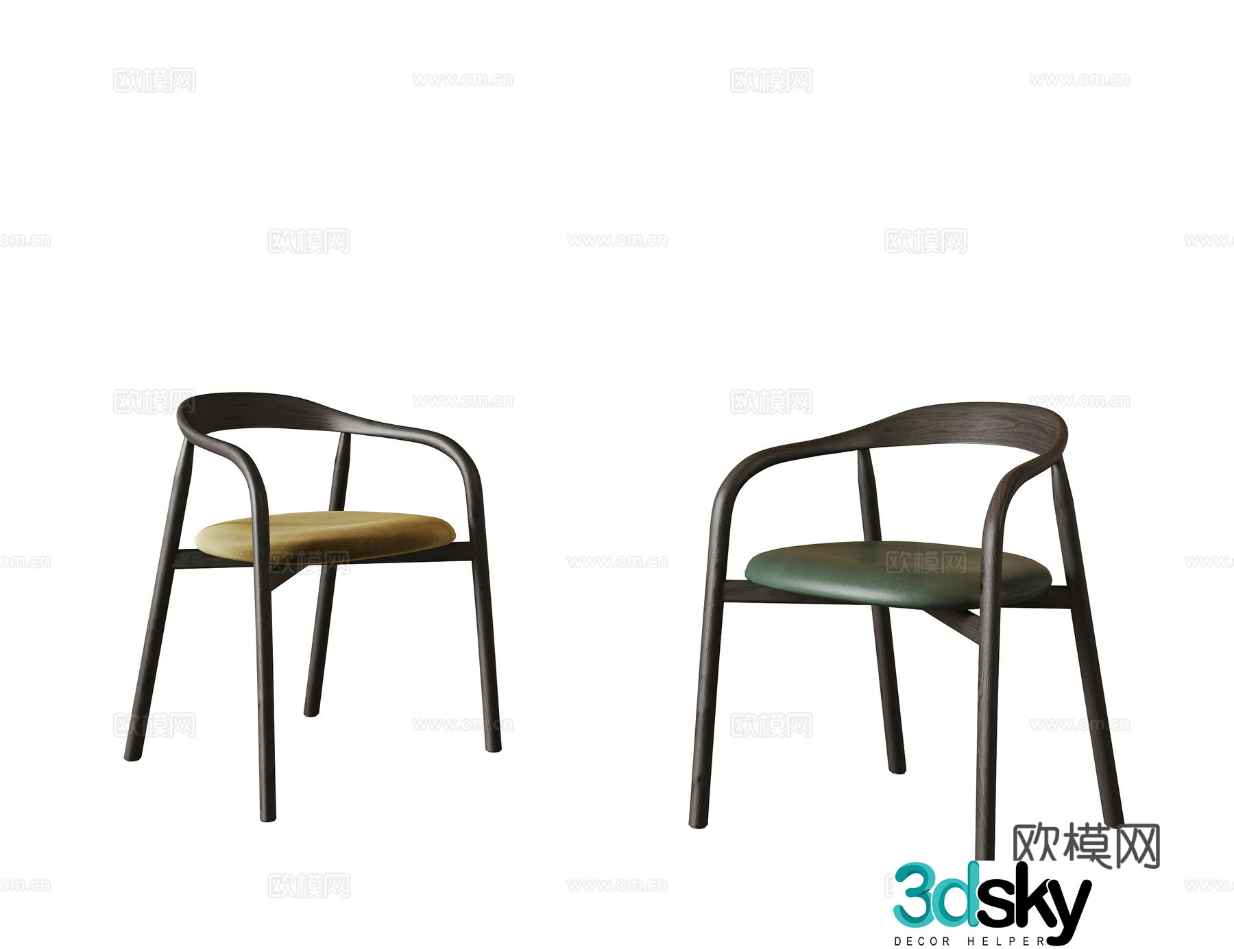 New Chinese style single chair book chair wooden chair dining chair 3d model