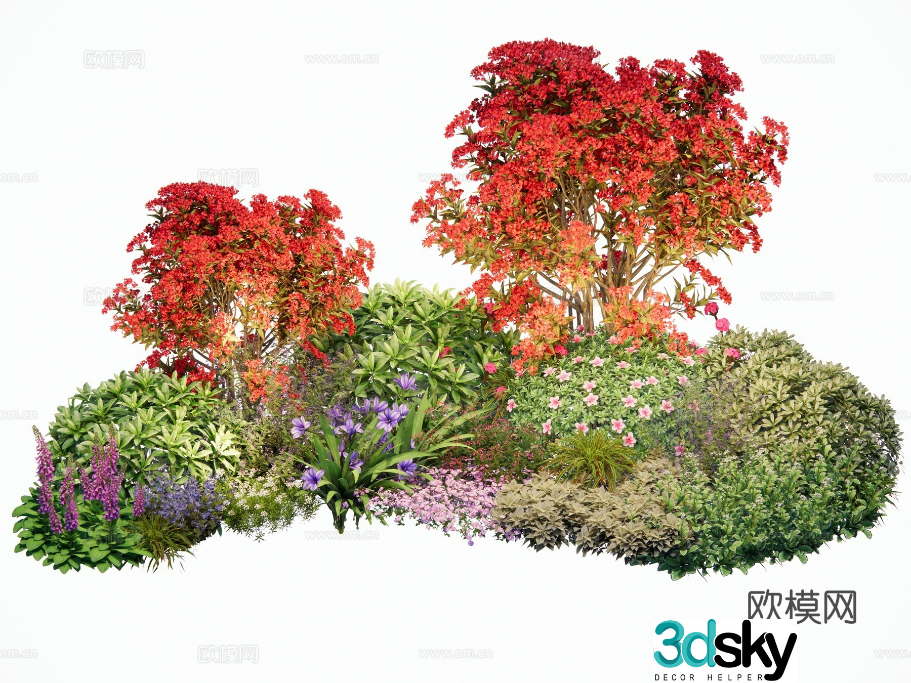 Modern plant group Flower bed flower border British American flower border Shrub grass flower plant combination 3D model