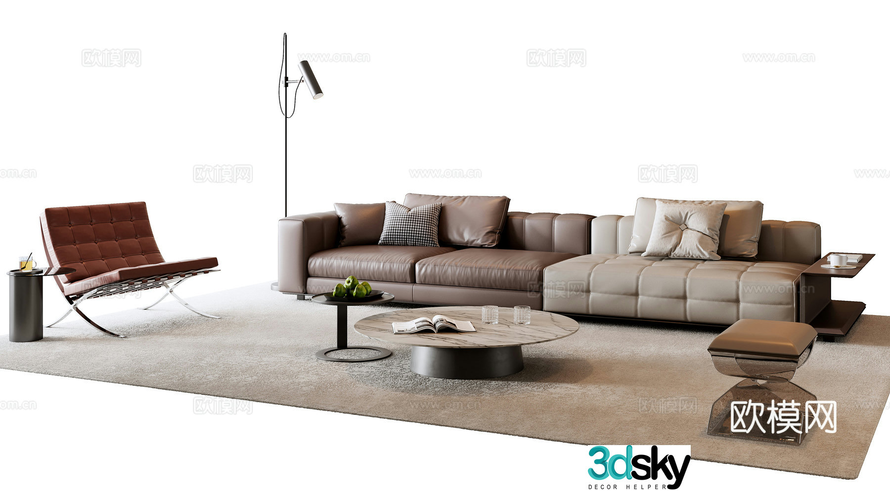 Italian sofa coffee table combination 3D model