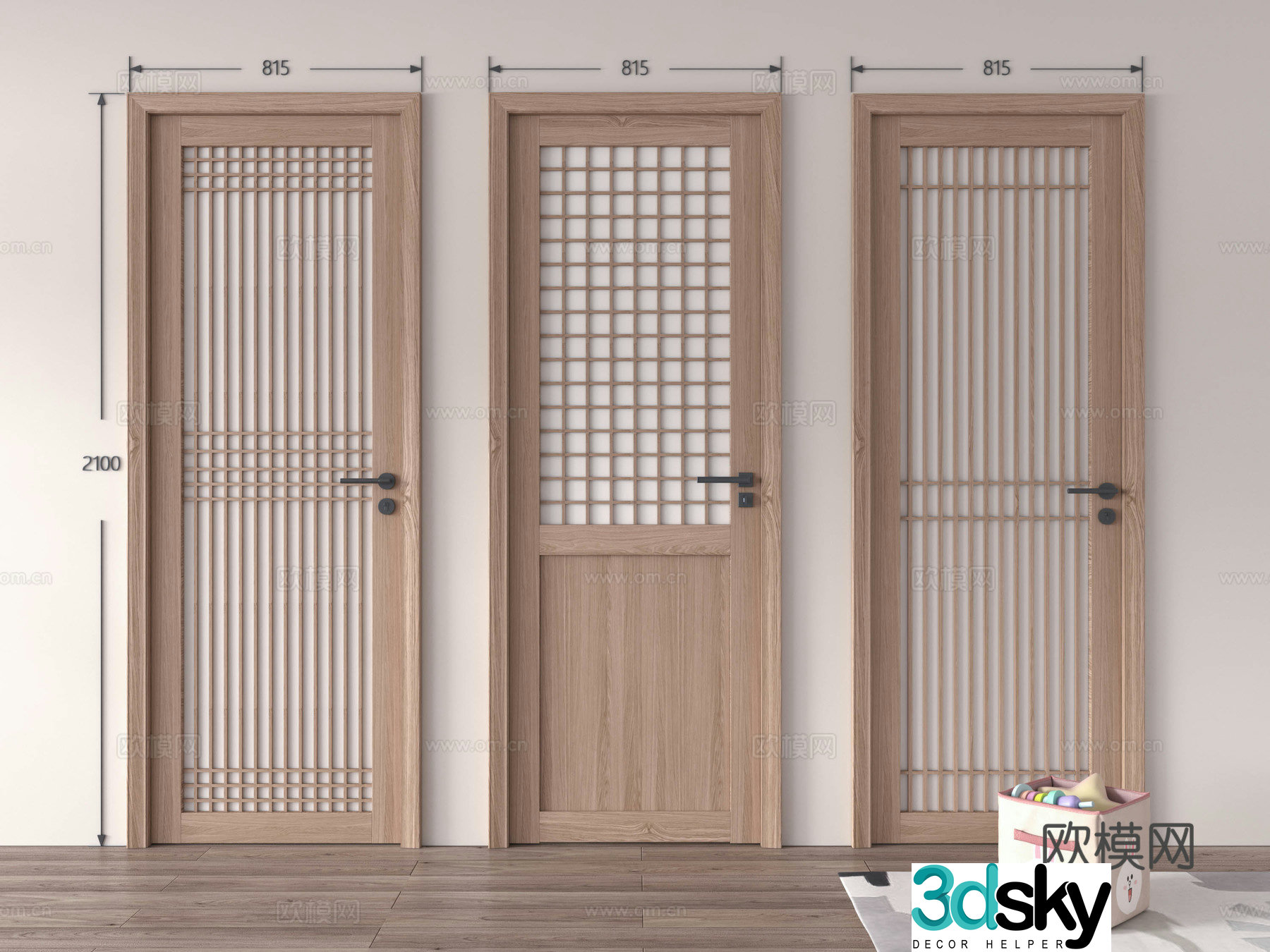 New Chinese style single-open door Japanese style single-open door wooden door single-open door glass door bedroom door kitchen and bathroom 3D model