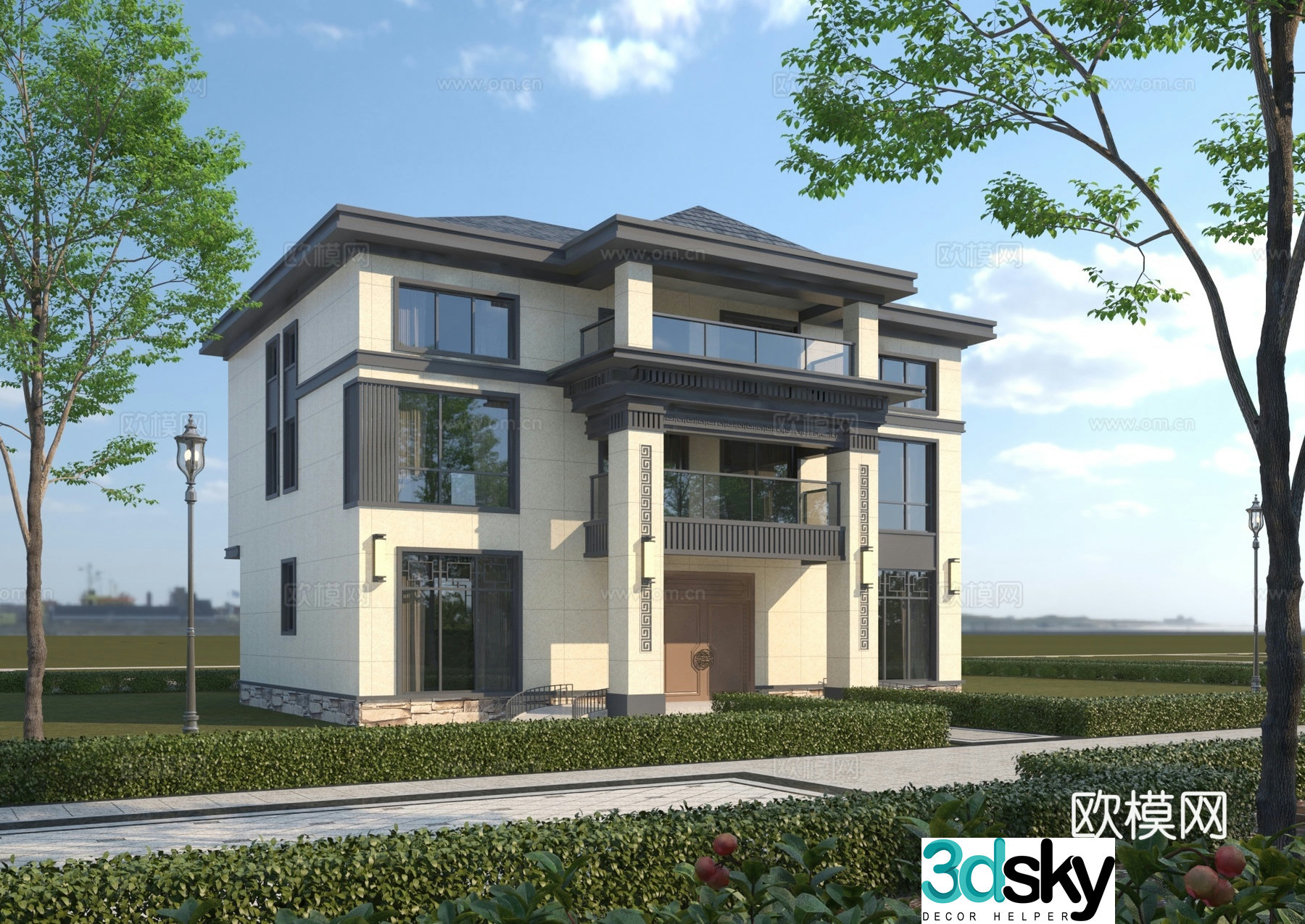 Simplified European three-story villa single-family villa 3D model