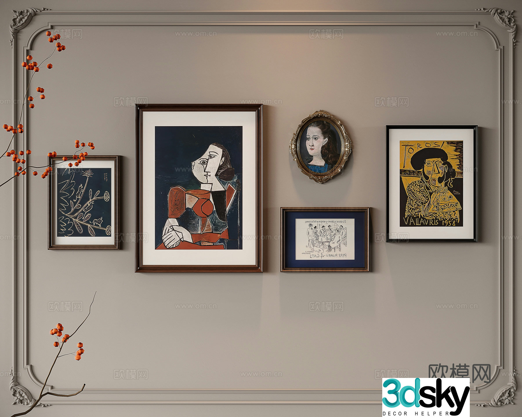 French medieval combination decorative painting 3D model