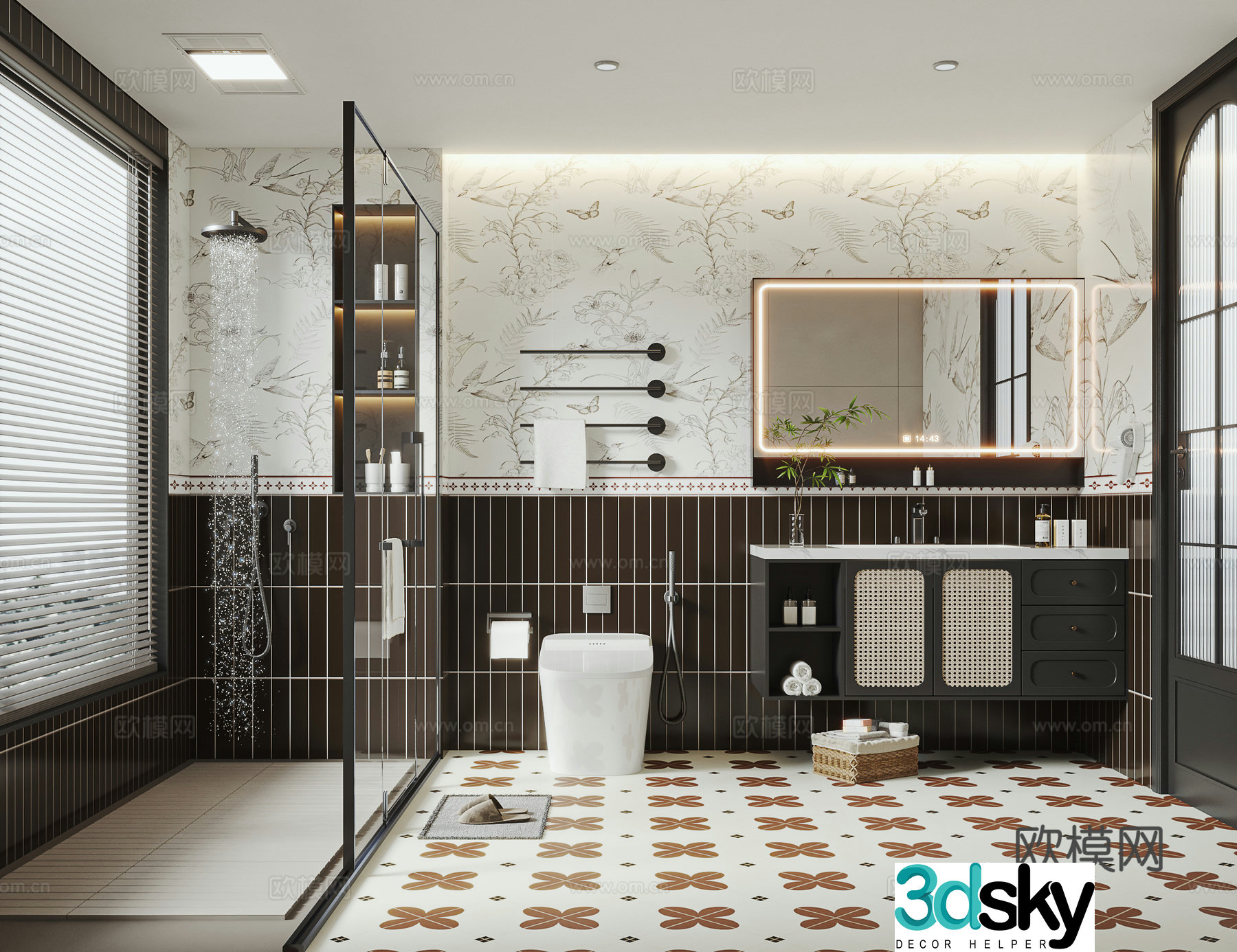 French retro bathroom medieval style bathroom 3d model