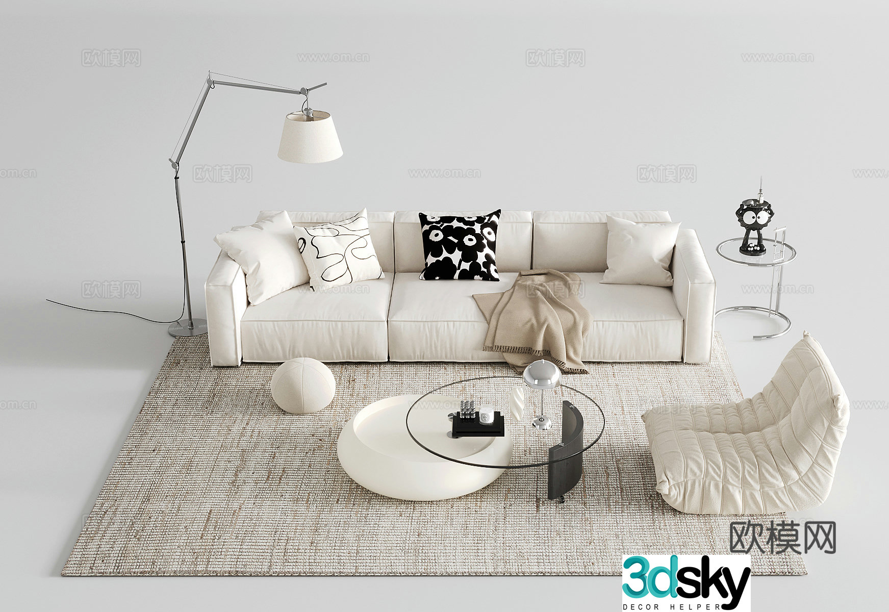 Modern sofa coffee table combination three-person sofa corner table jewelry ornaments single sofa 3D model
