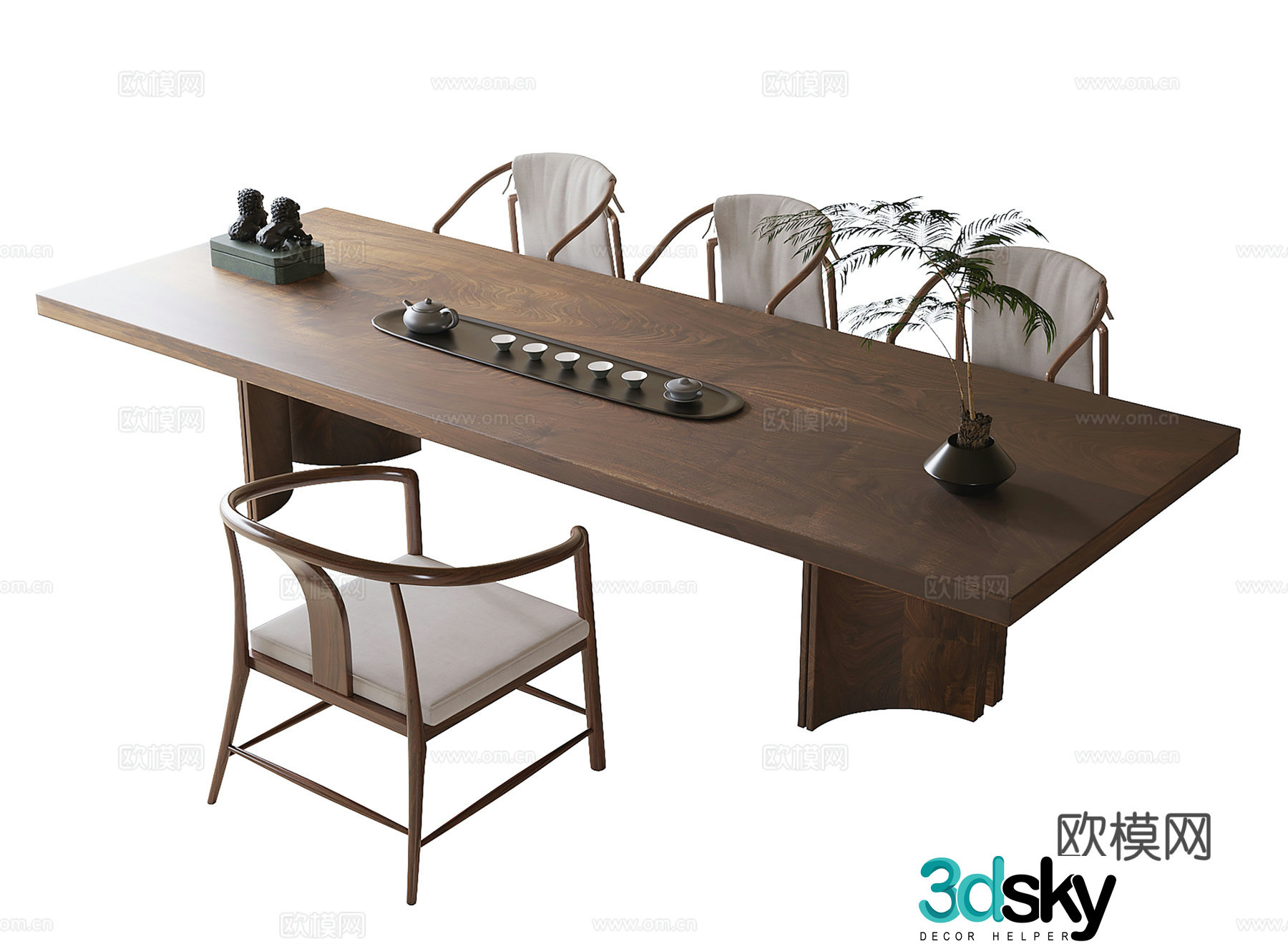 Modern tea table and chair combination tea chair tea set ornament 3D model