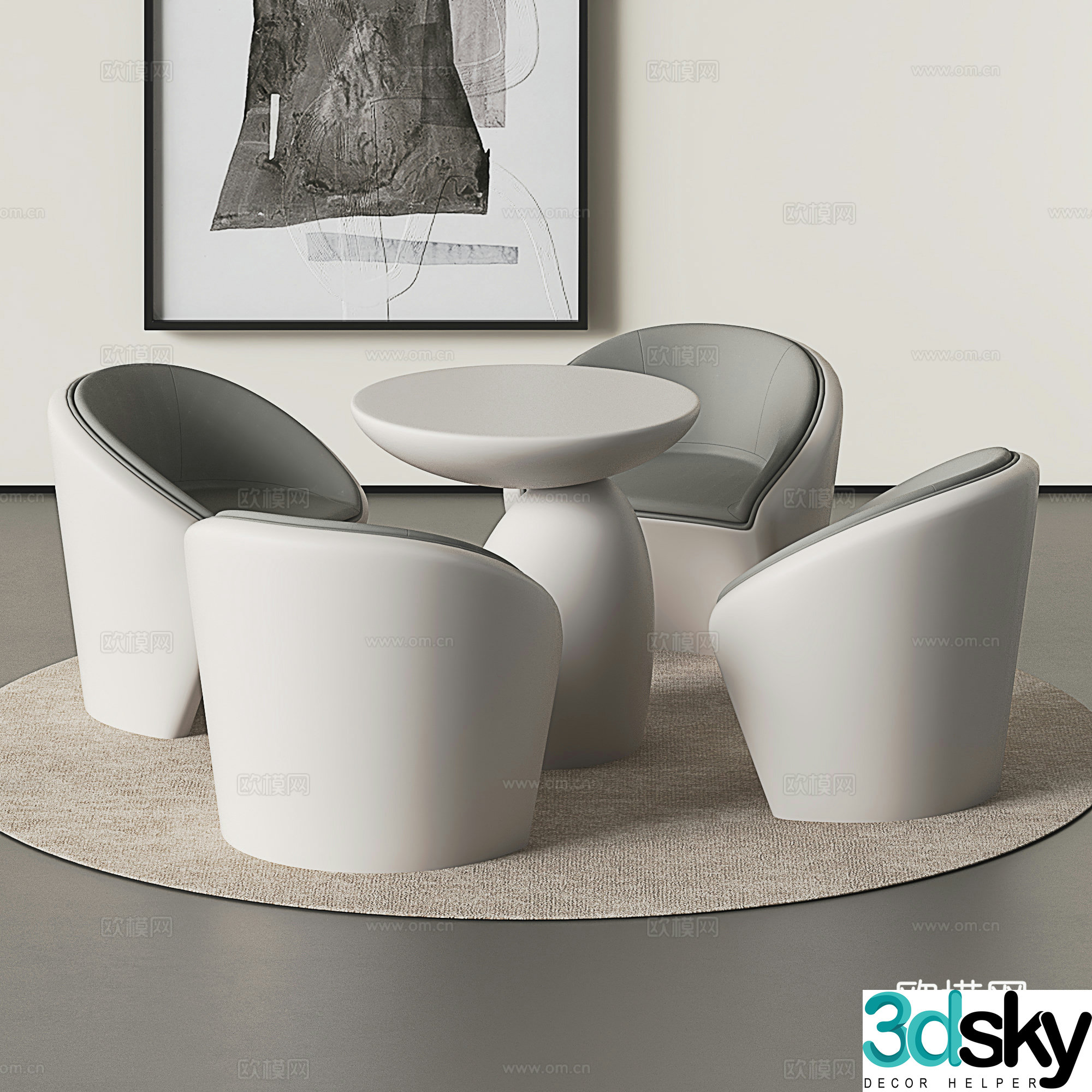 Modern reception desk and chair combination sofa coffee table in lounge area reception sofa chair round coffee table 3D model