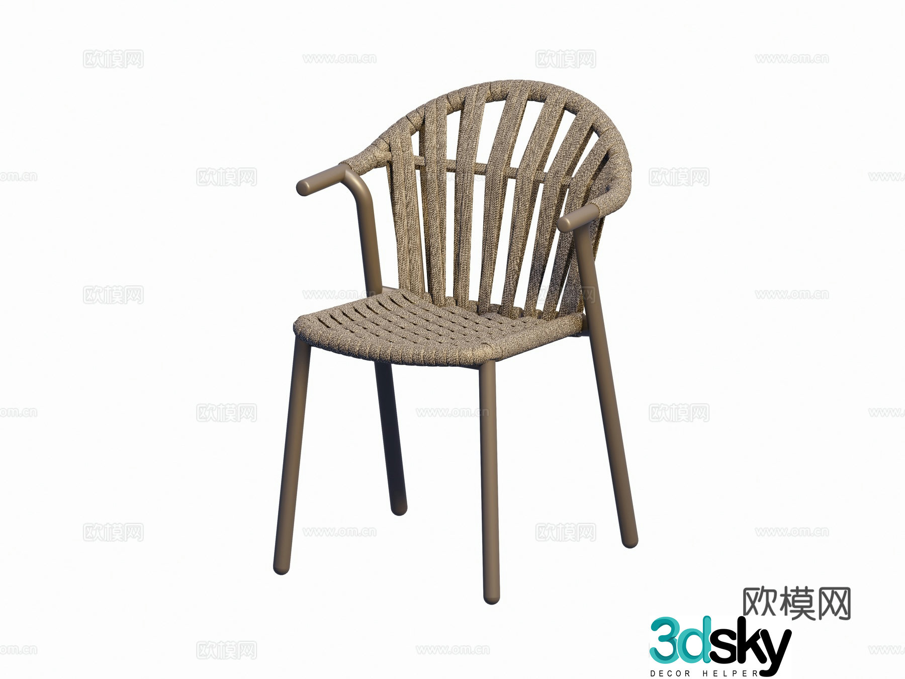 Modern French metal chair rope-woven chair dining chair leisure chair combination 3D model