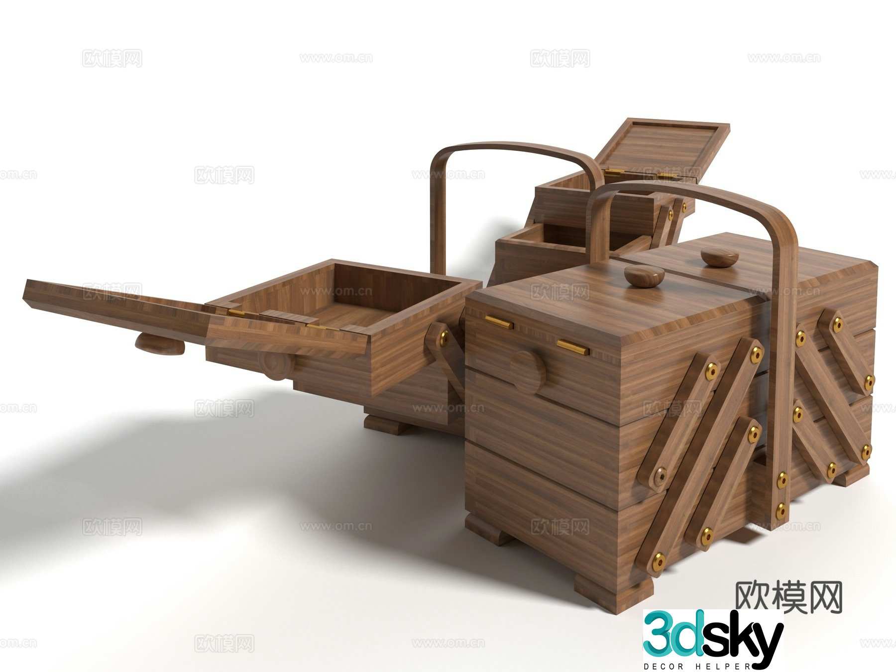 Modern style wooden toolbox 3d model