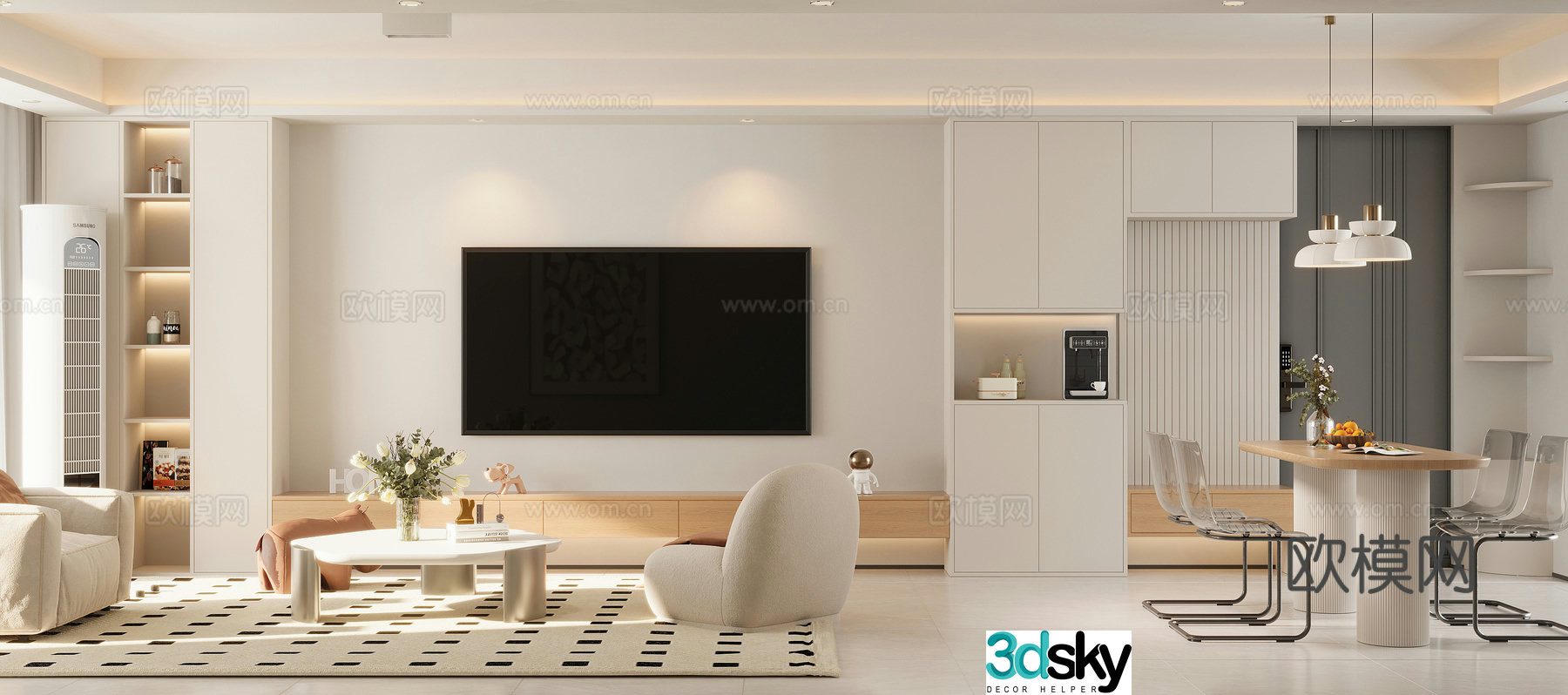 Modern minimalist living restaurant Modern minimalist living restaurant Modern living restaurant Living room TV wall TV 3d model