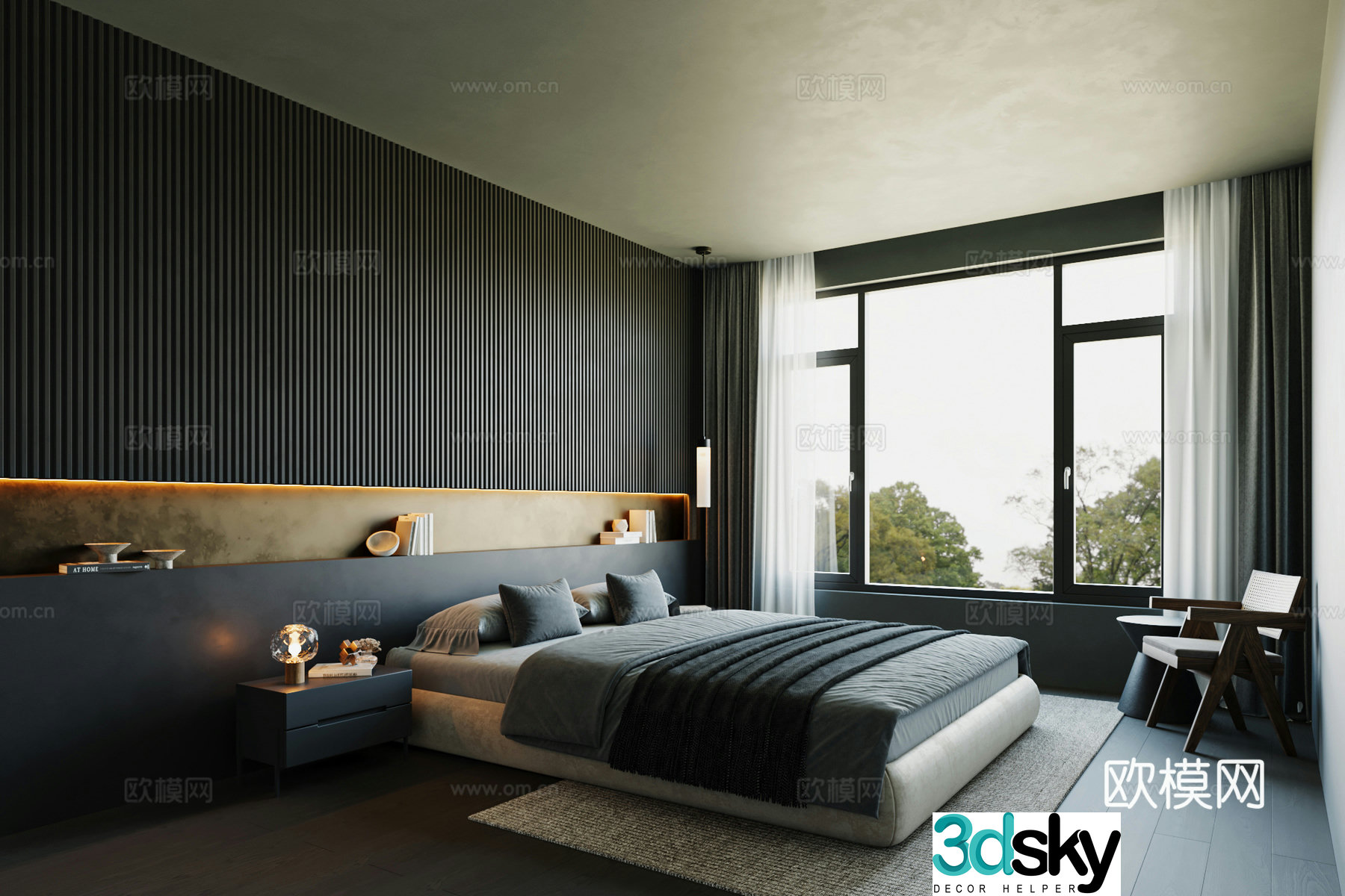 Dark bedroom modern bedroom 3d model