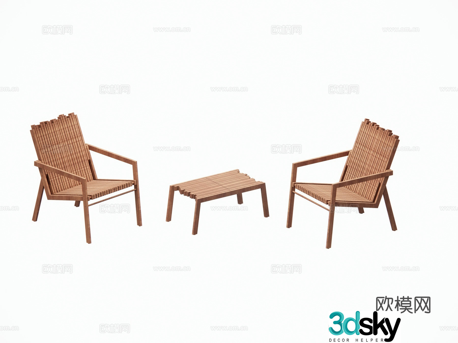 Modern outdoor courtyard garden Dining table and chairs Solid wood Teak leisure table and chairs Tea table combination 3D model