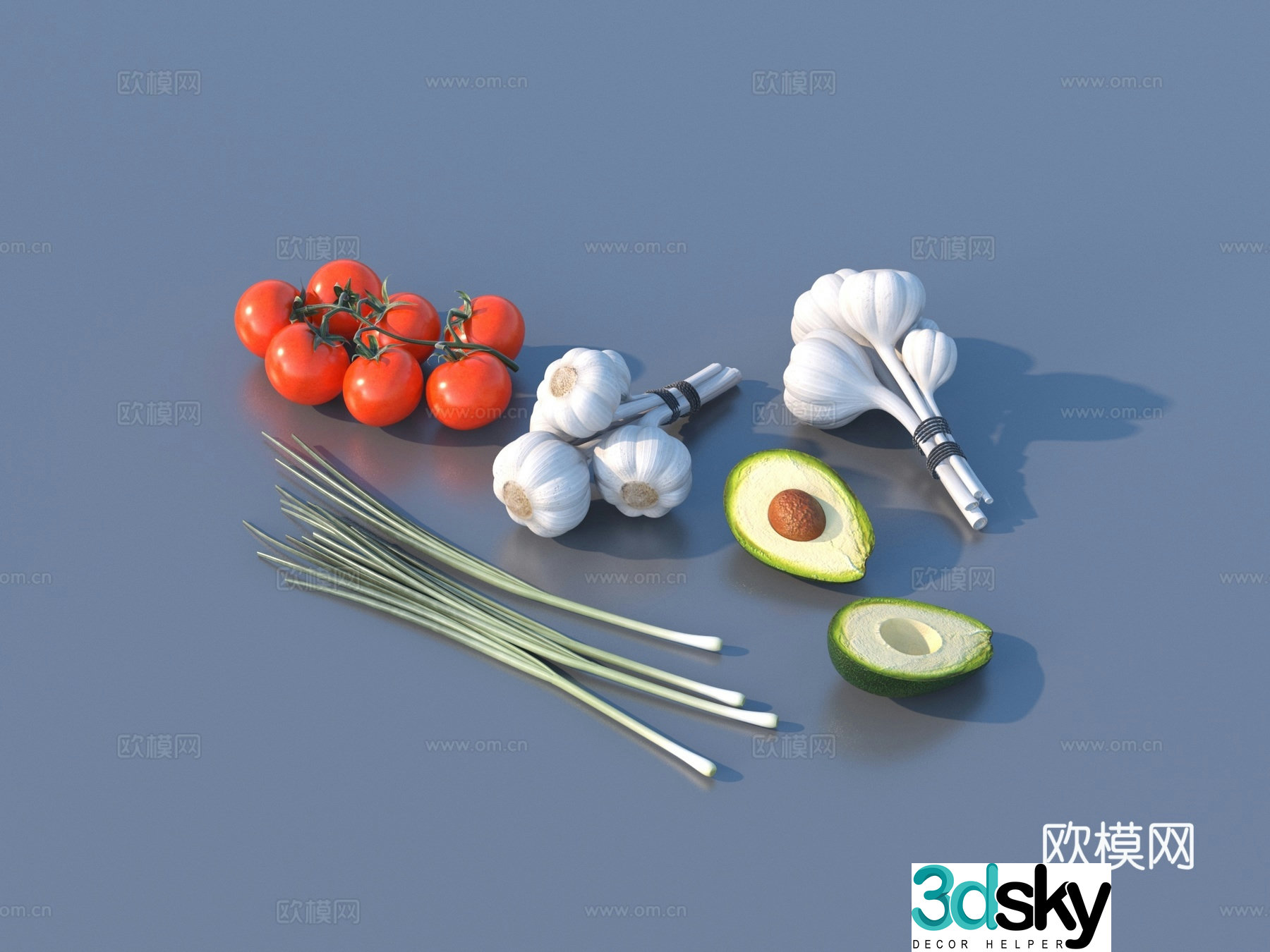 Vegetables Food Garlic Avocado Fruit 3D Model