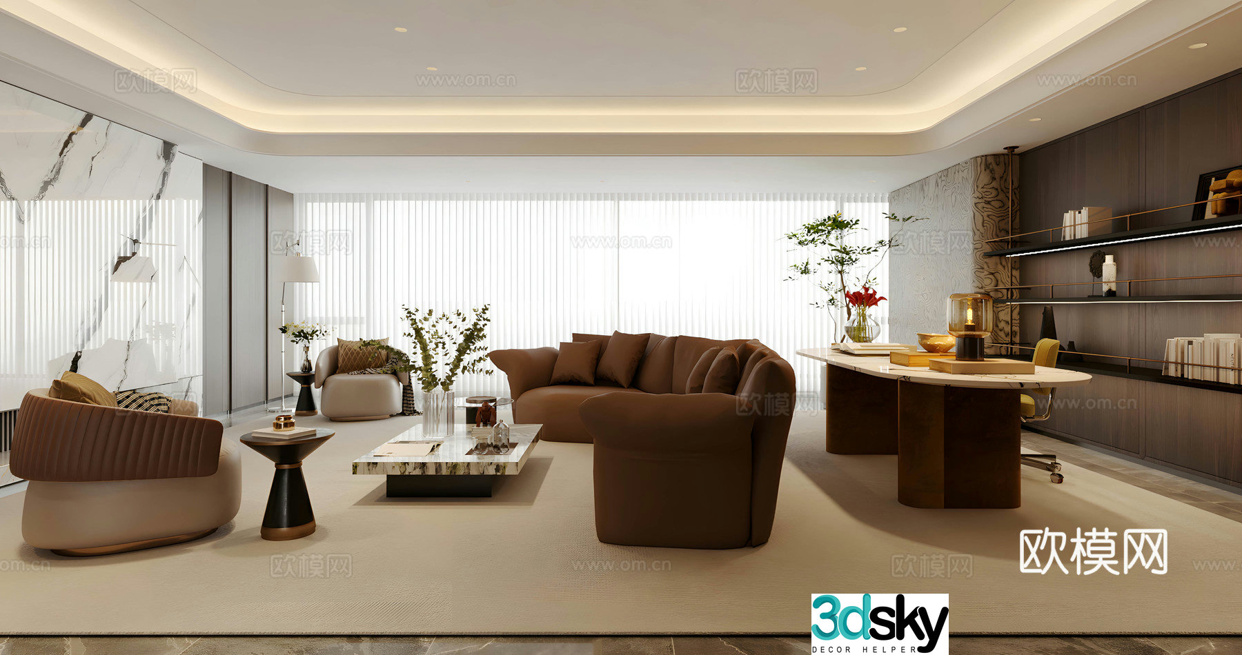 Light luxury Italian-style home living room living room without lights large flat living room horizontal living room sofa and coffee table 3D model