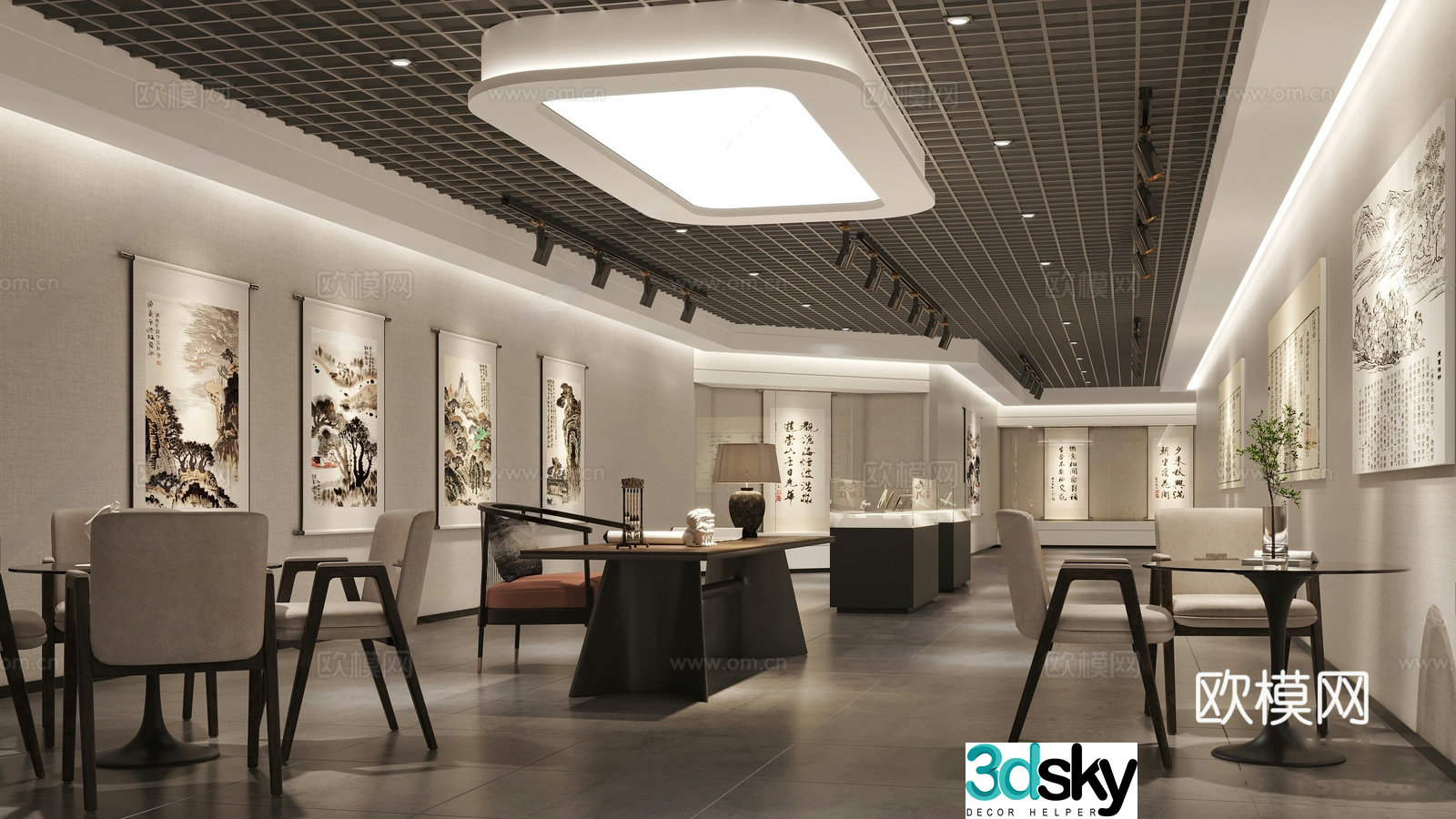 New Chinese-style calligraphy and painting museum conference room exhibition hall booth 3d model