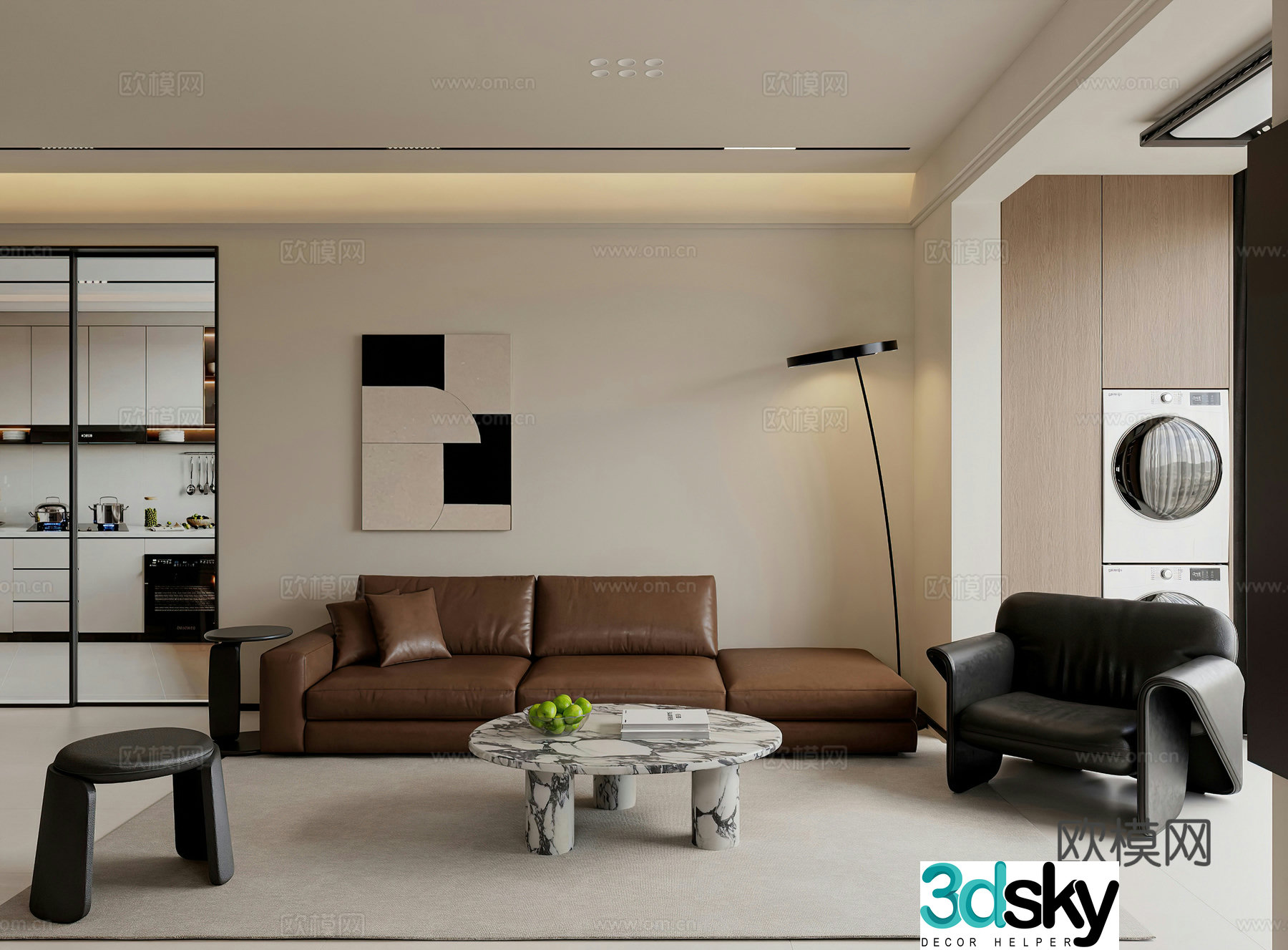 Modern living room Combination sofa Floor lamp Leisure chair Washing machine Light luxury Modern living and dining room 3D model