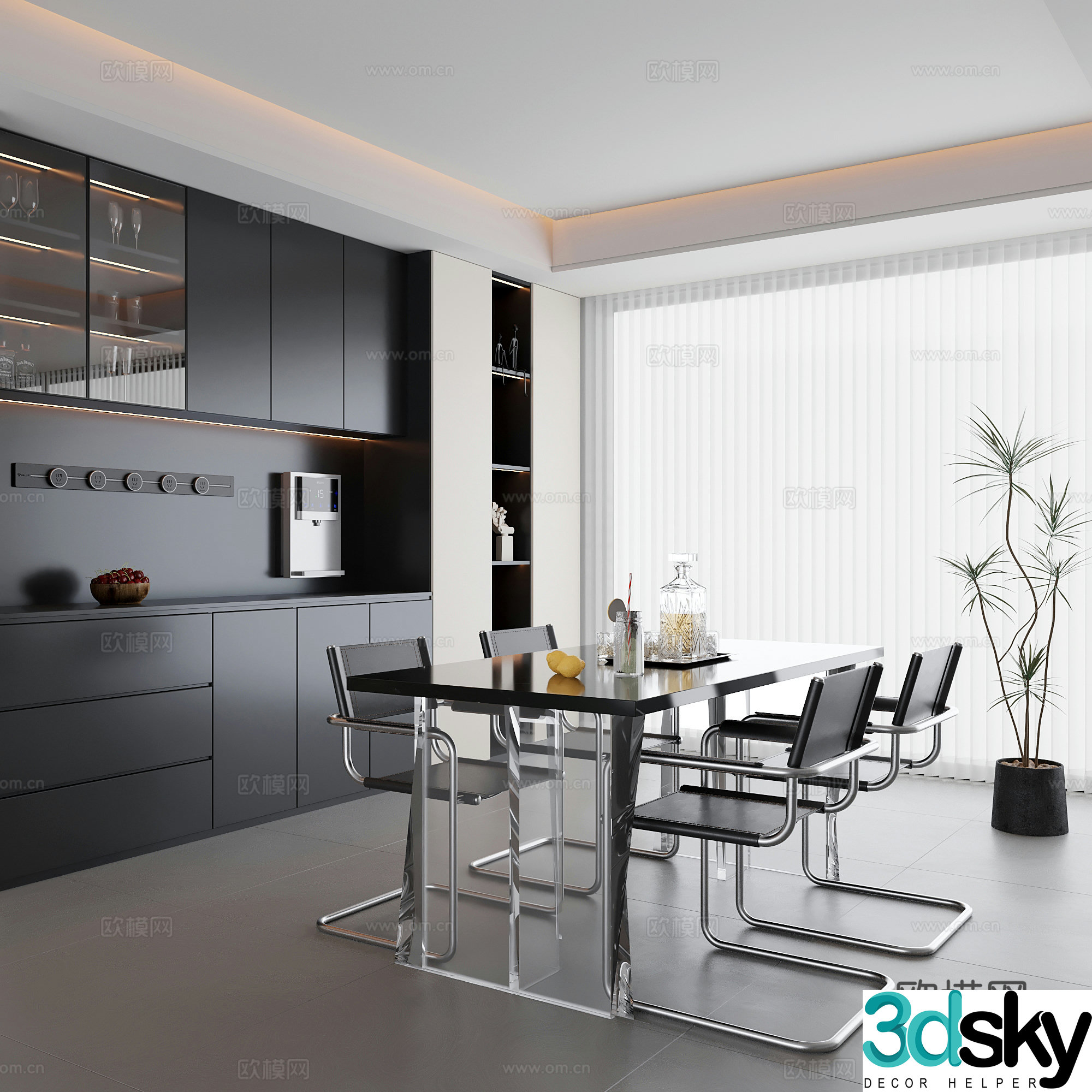 Modern minimalist restaurant Furniture restaurant Dining table and chair combination Wine cabinet 3D model