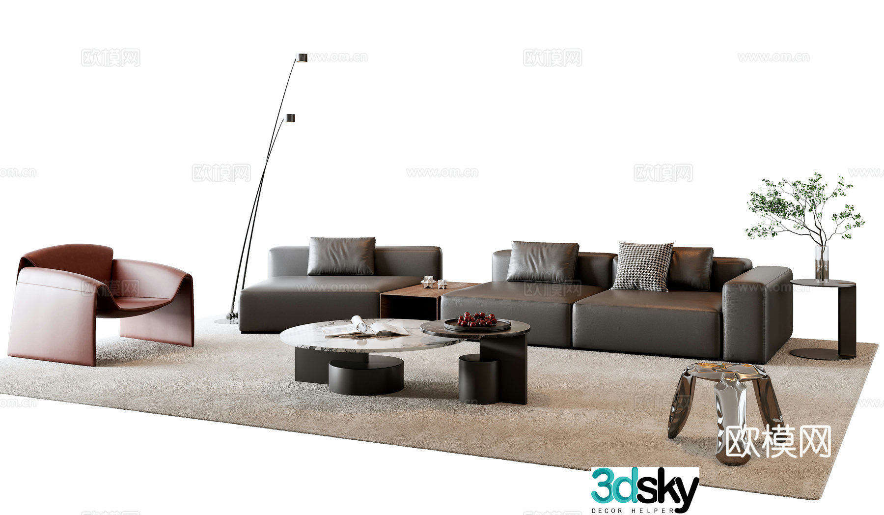 Italian sofa coffee table combination 3D model