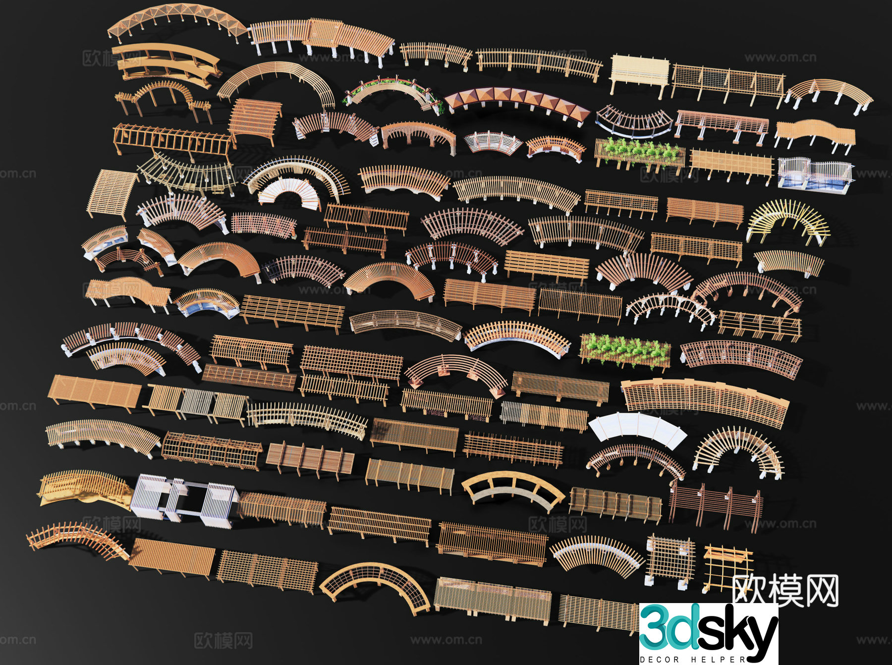 Wooden corridor frame Cultural corridor Wooden corridor Wooden framework Solid wood corridor Vine flower frame Grid corridor frame 3D model