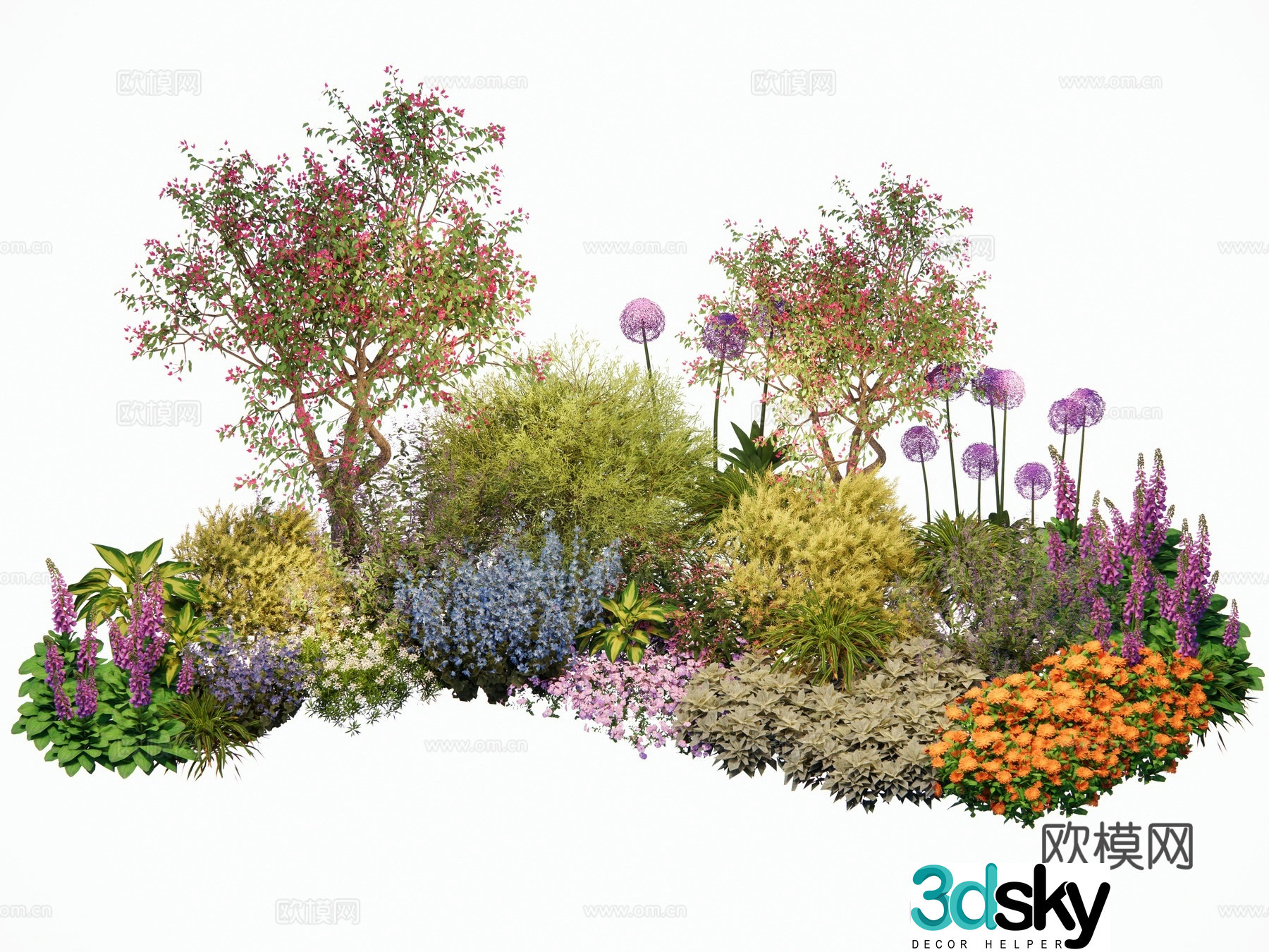 Modern plant group Flower bed flower border British American flower border Shrub grass flower plant combination 3D model