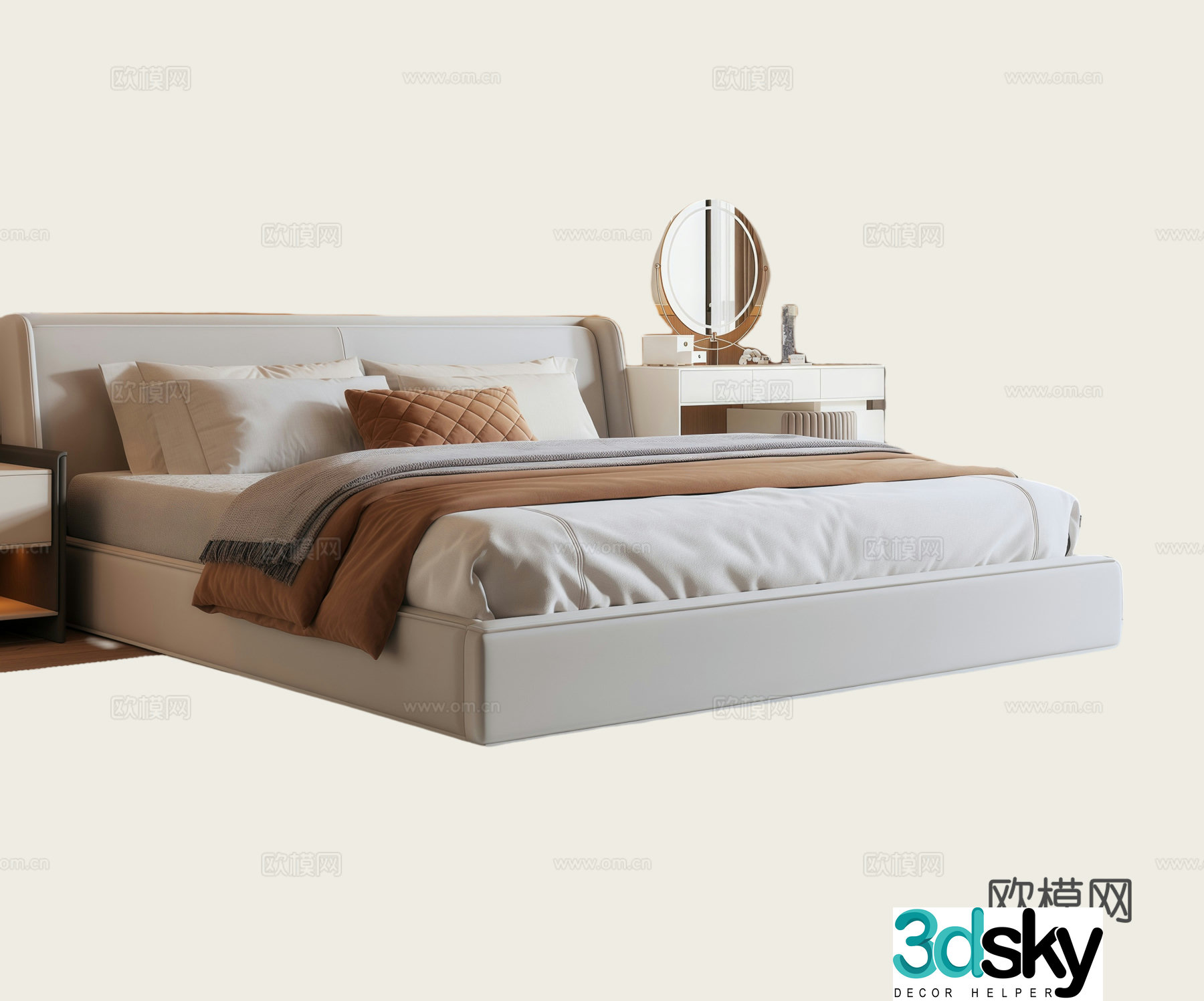 Modern Italian double bed Bedroom dressing table Buddy bed 3d model