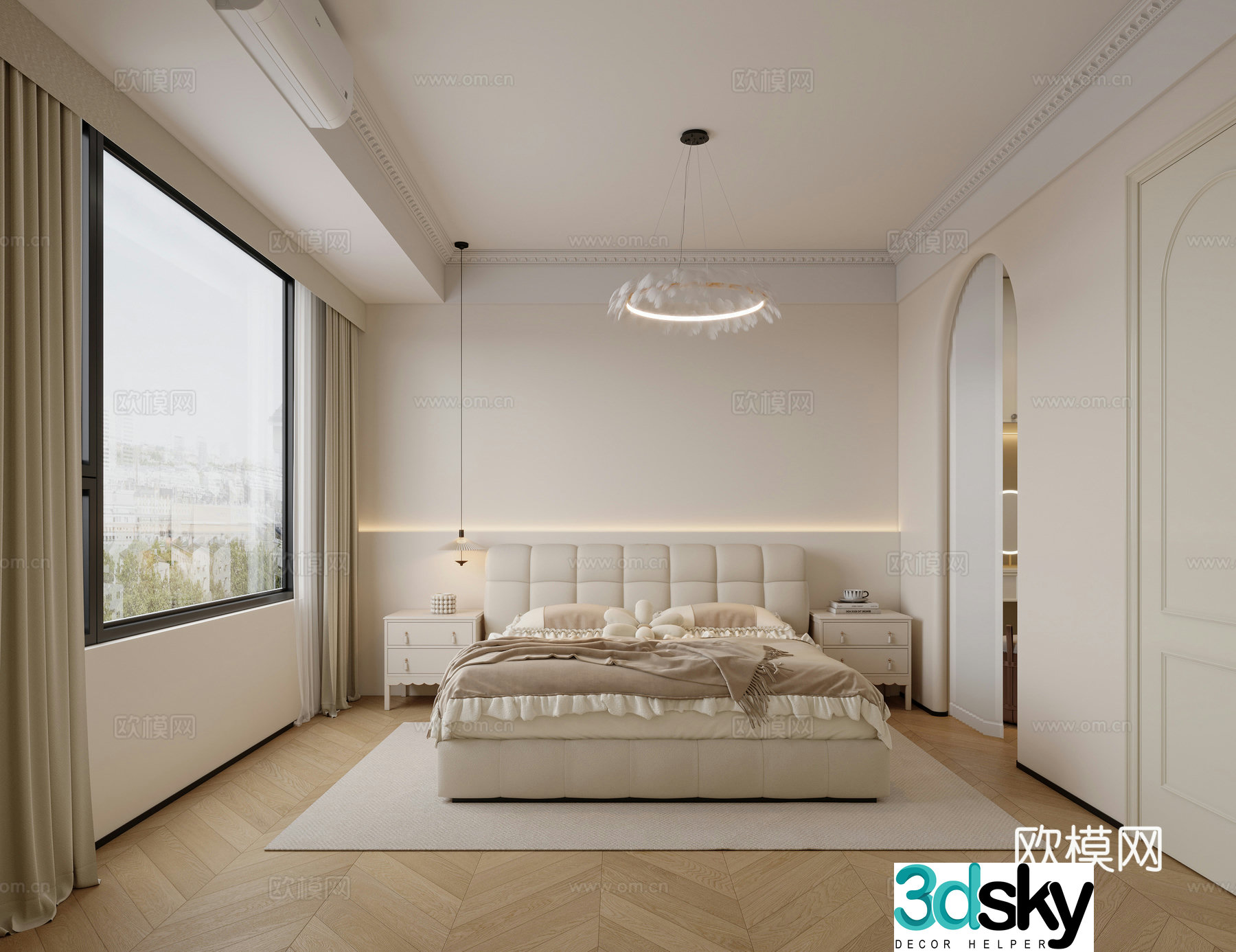 Creamy Bedroom Suite 3d Model