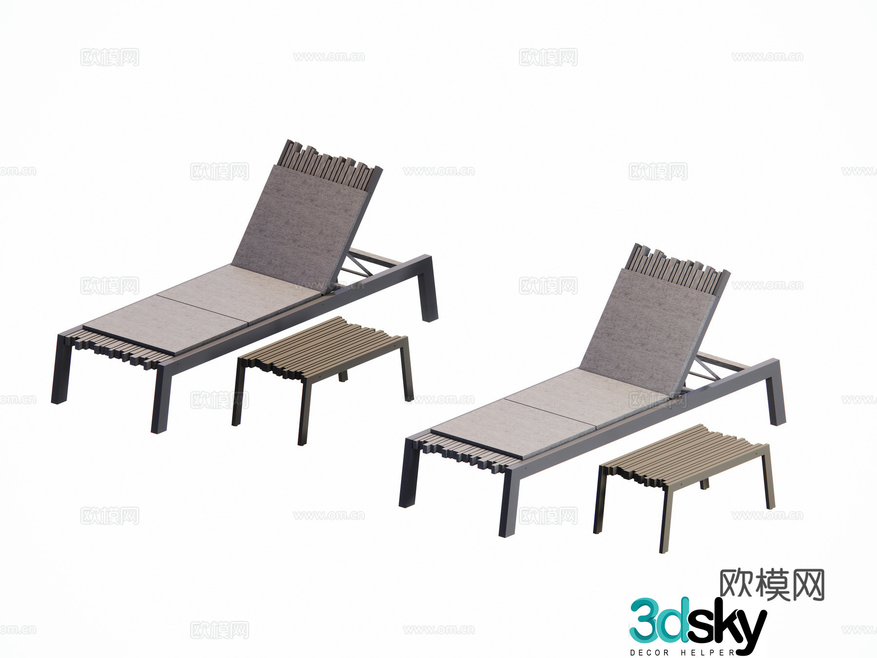 Modern outdoor courtyard swimming pool beach single lounge chair combination 3d model