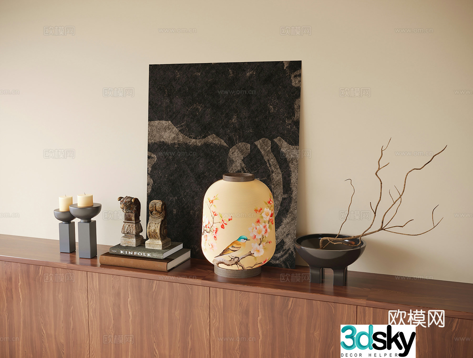 Wasabi style ornament combination table lamp 3D model