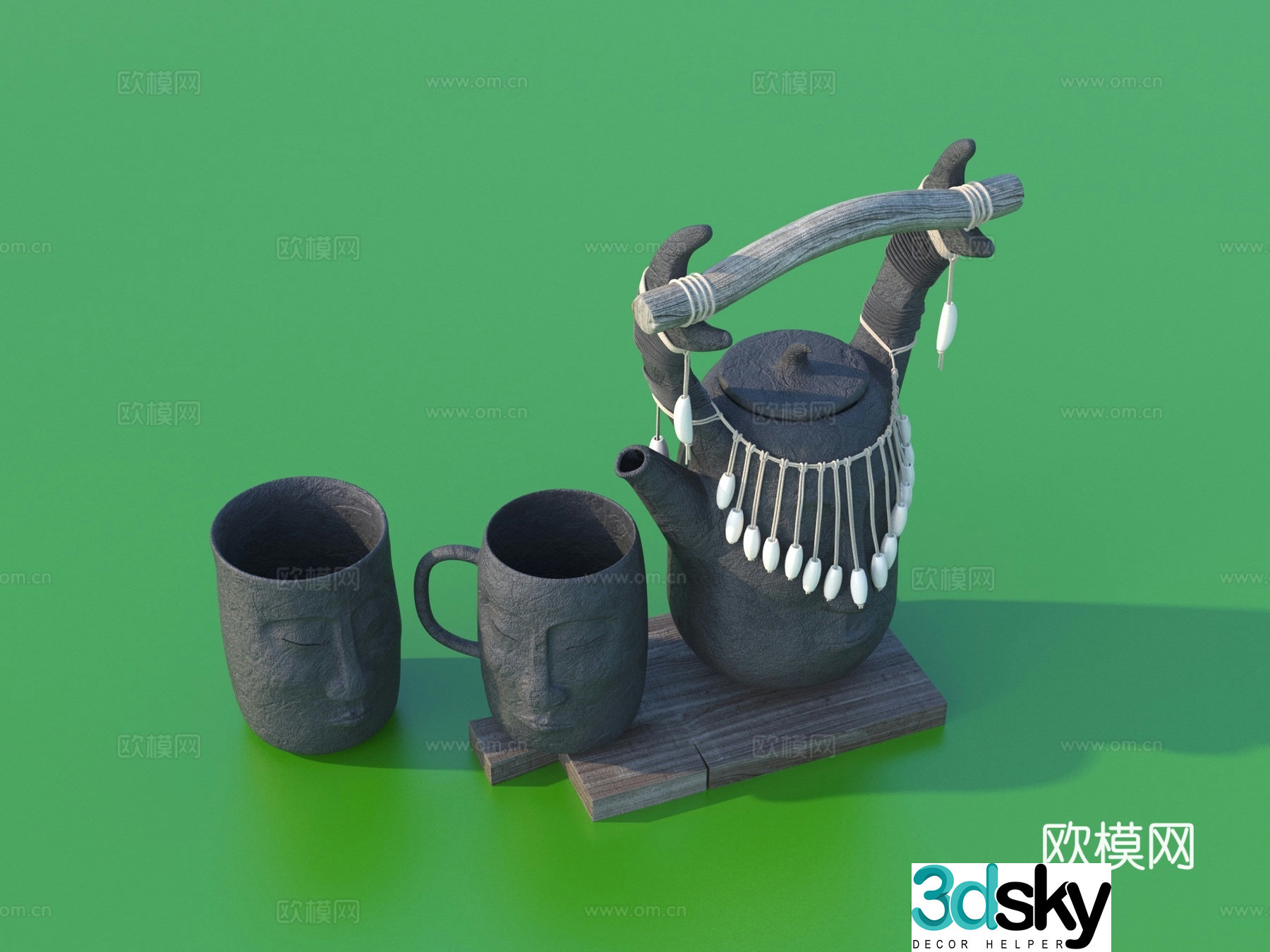 Tea set teapot tea cup Chinese ornament 3D model