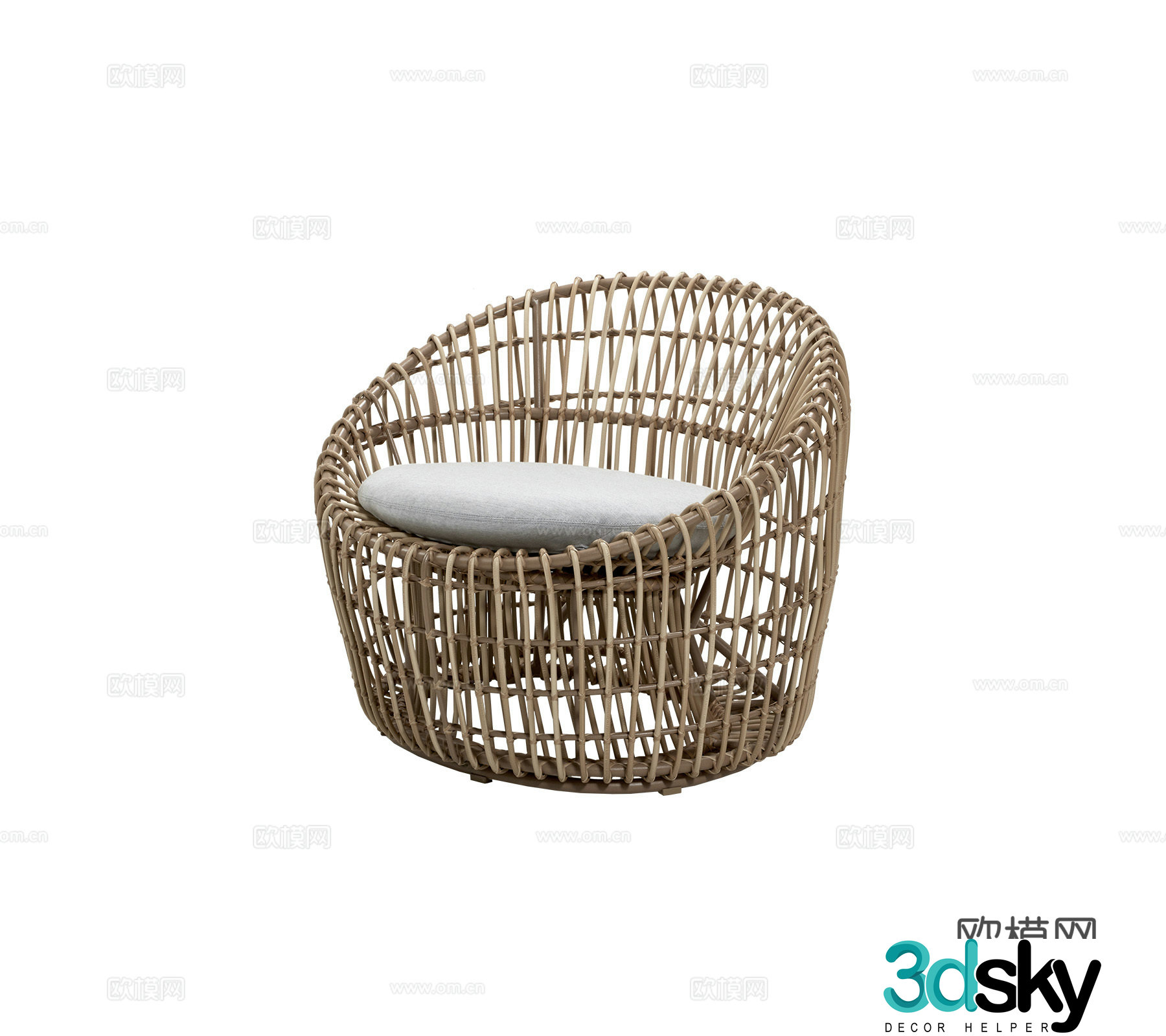 Modern outdoor courtyard garden terrace furniture single chair rattan chair bamboo weaving chair combination 3D model