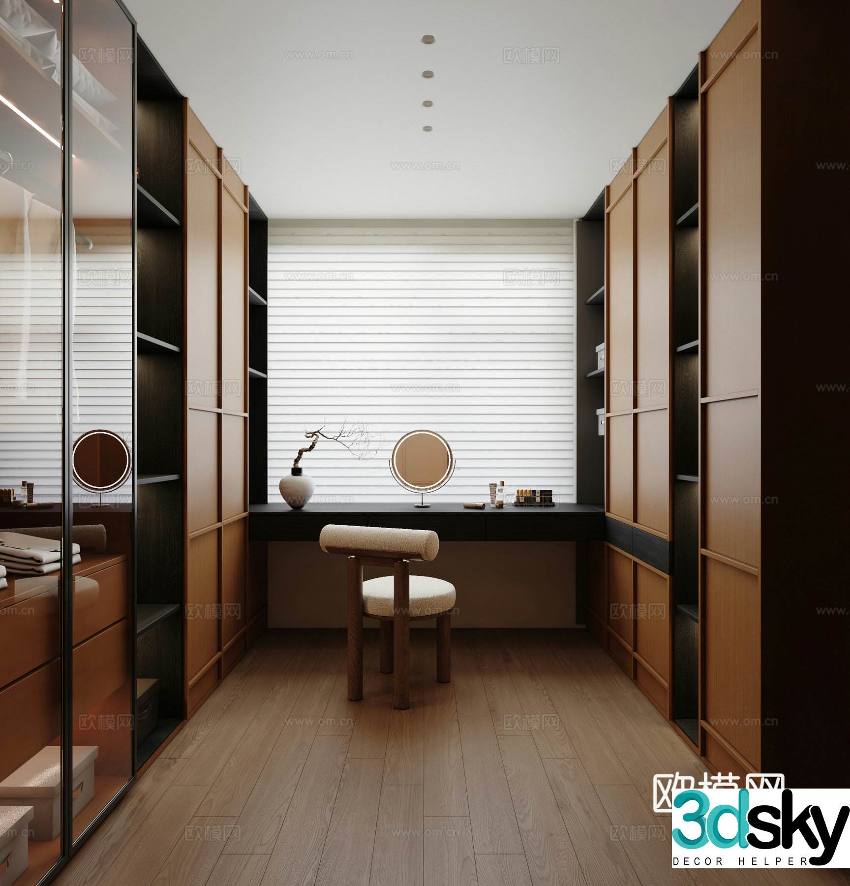 Medium retro cloakroom Master bedroom cloakroom Walk-in cloakroom U-shaped cloakroom 3d model