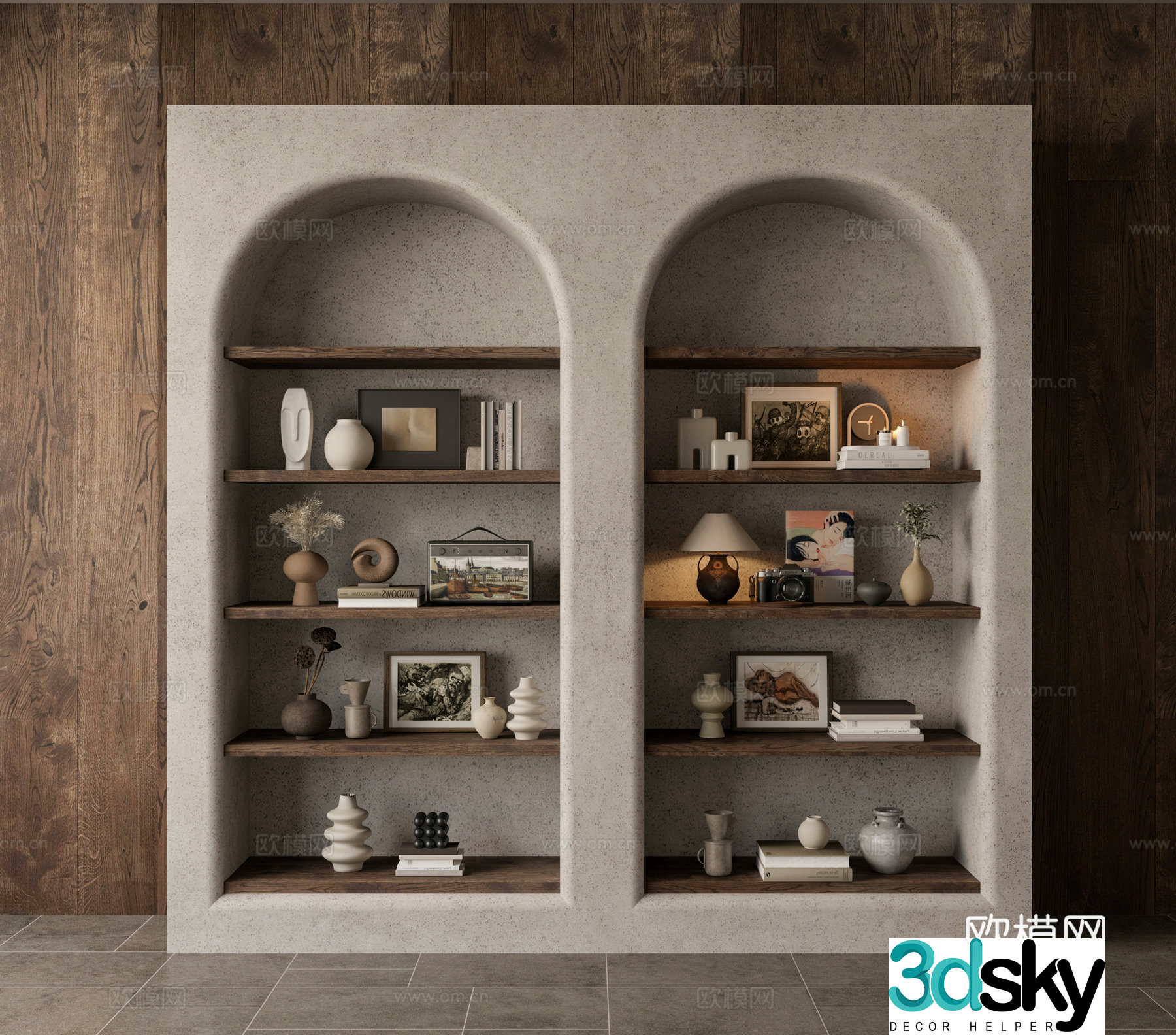 Wasabi Middle Style Bookcase Decorative Ornament Cabinet Combination 3D Model