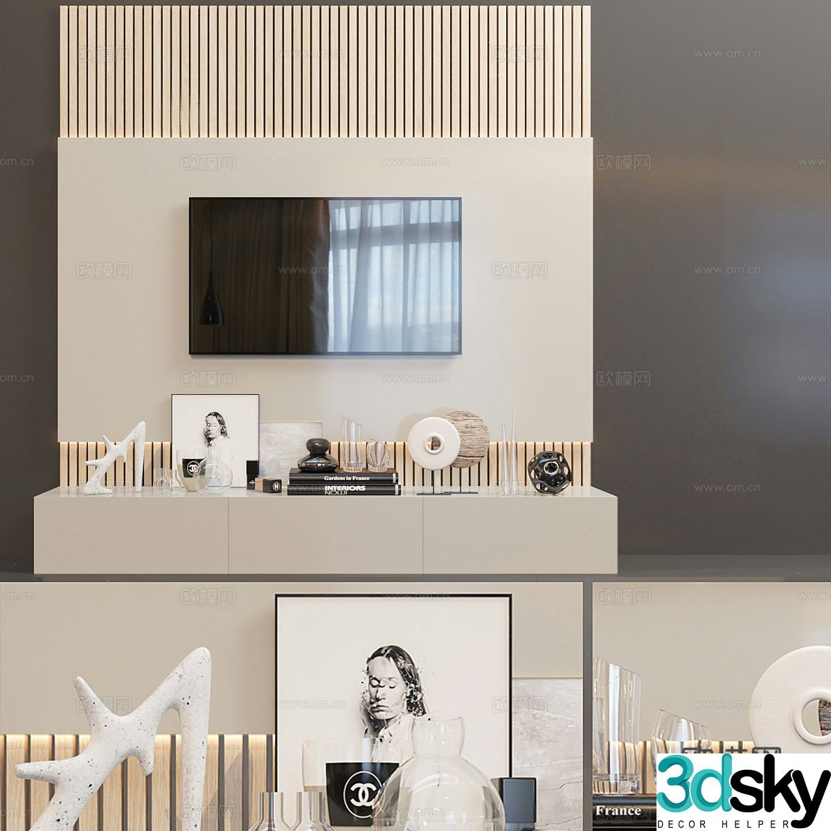 TV cabinet background wall 3d model