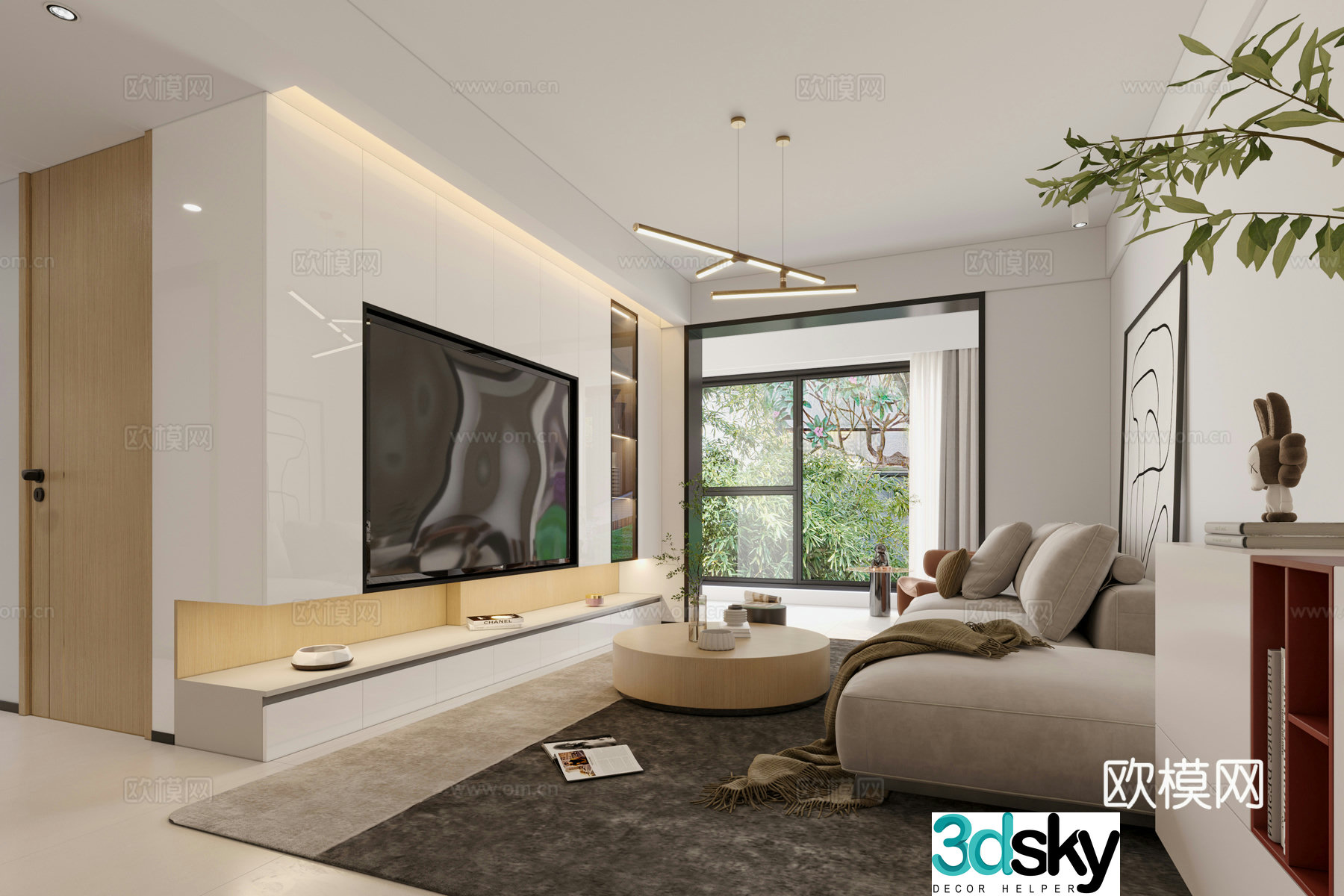 Modern living and dining room 3d model