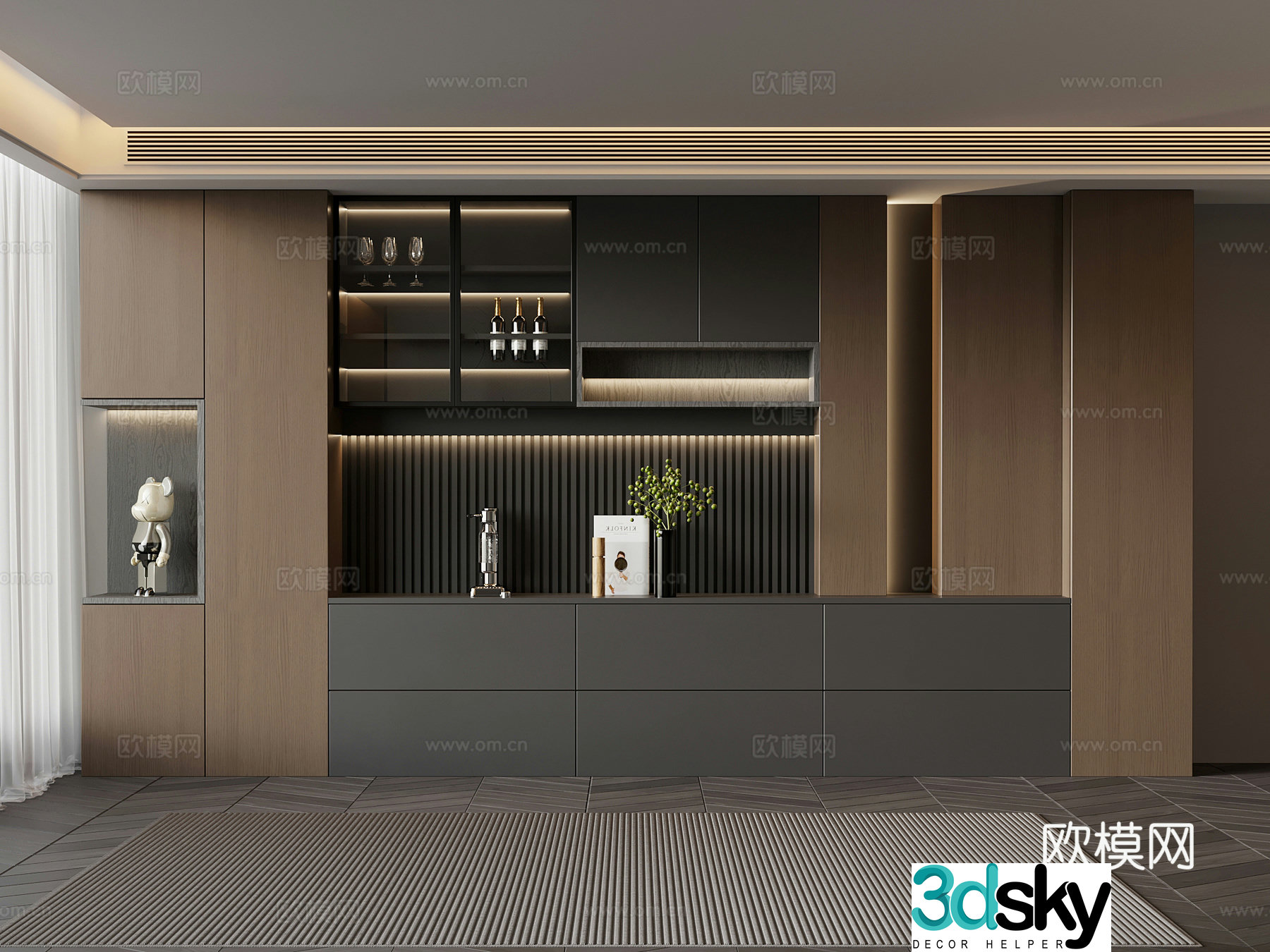 Italian minimalist wine cabinet sideboard 3D model