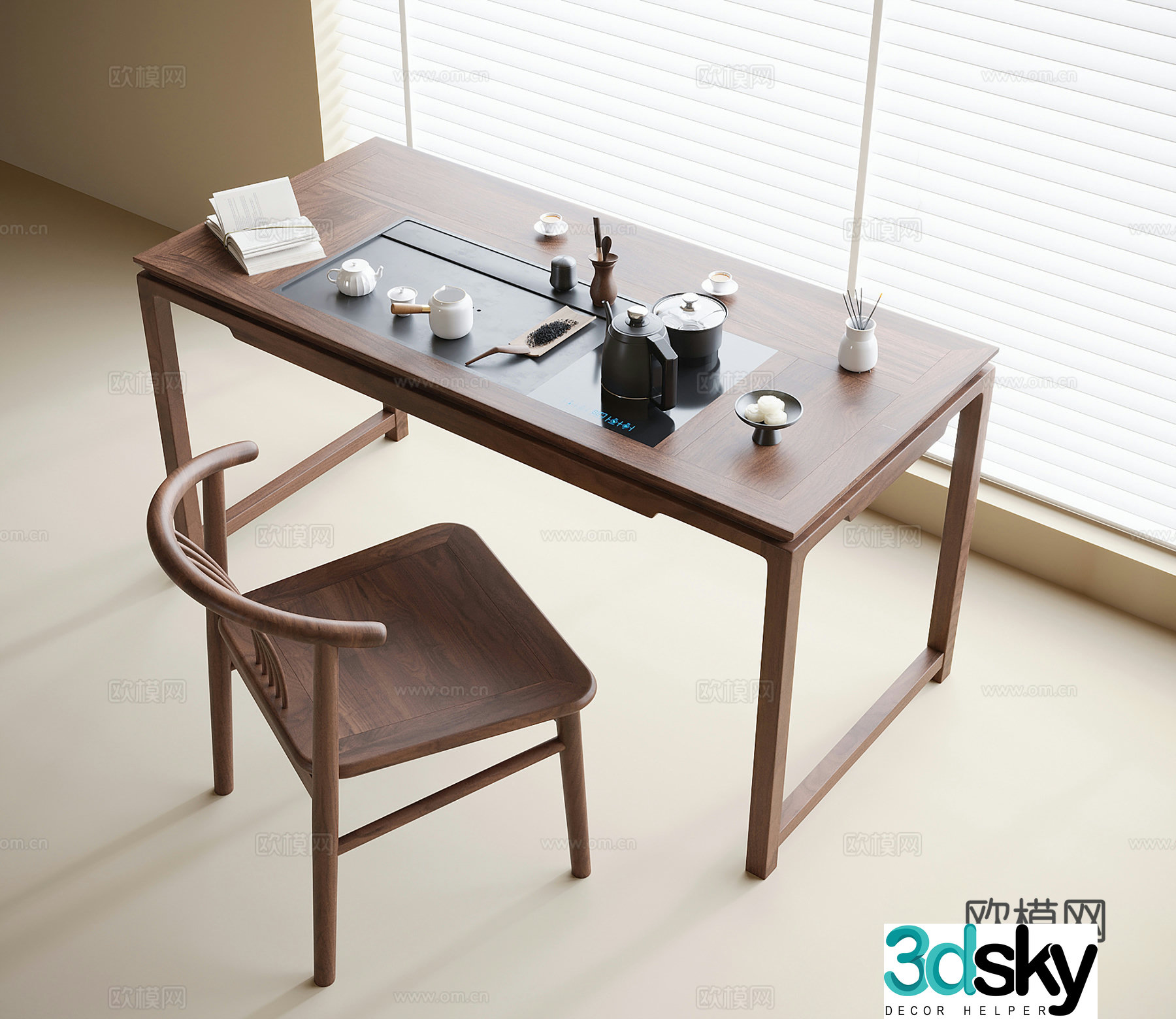 Modern tea table and chairs Tea chairs Tea set 3d model
