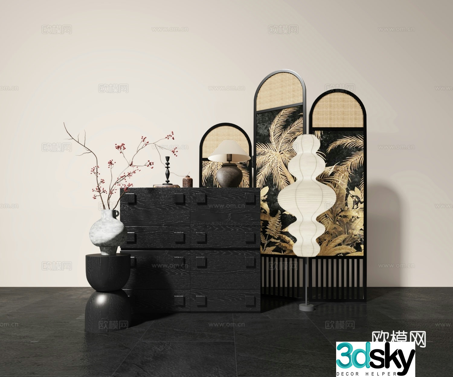 Chinese soft furnishing combination 3D model