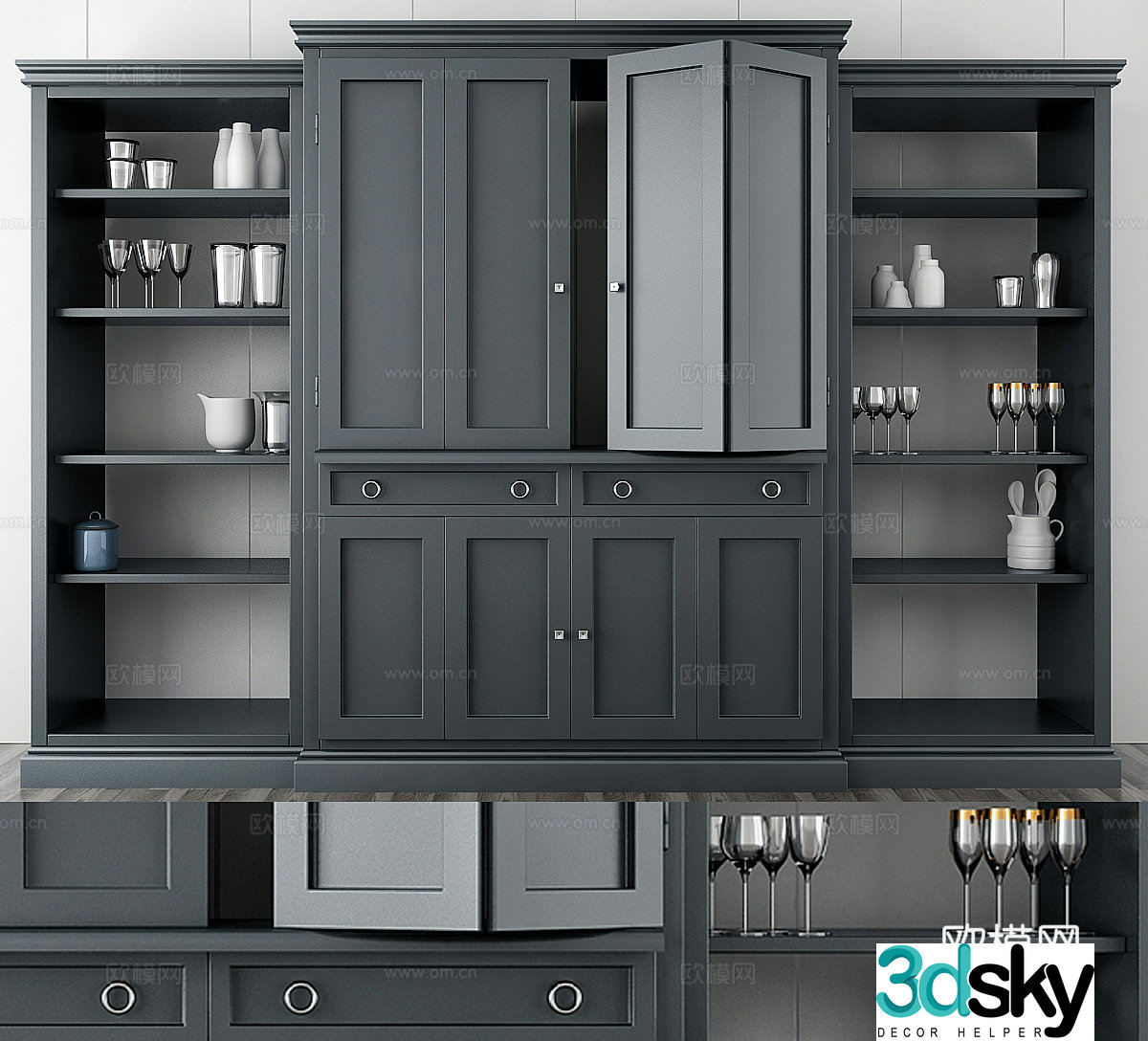 Medium-old cabinets side cabinets side cabinets cabinet decorations dishes kitchen supplies solid wood cabinets 3D model