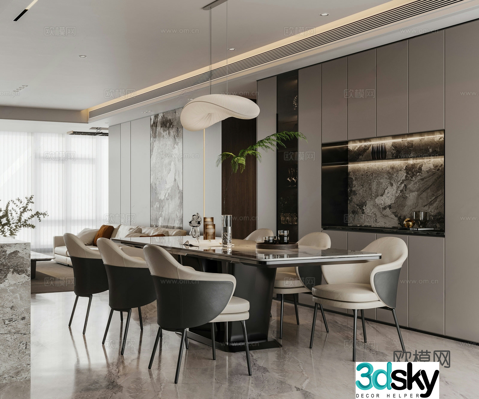 Modern and simple restaurant dining table and chair combination restaurant chandeliers restaurant decoration cabinet wine cabinet sofa coffee table 3D model