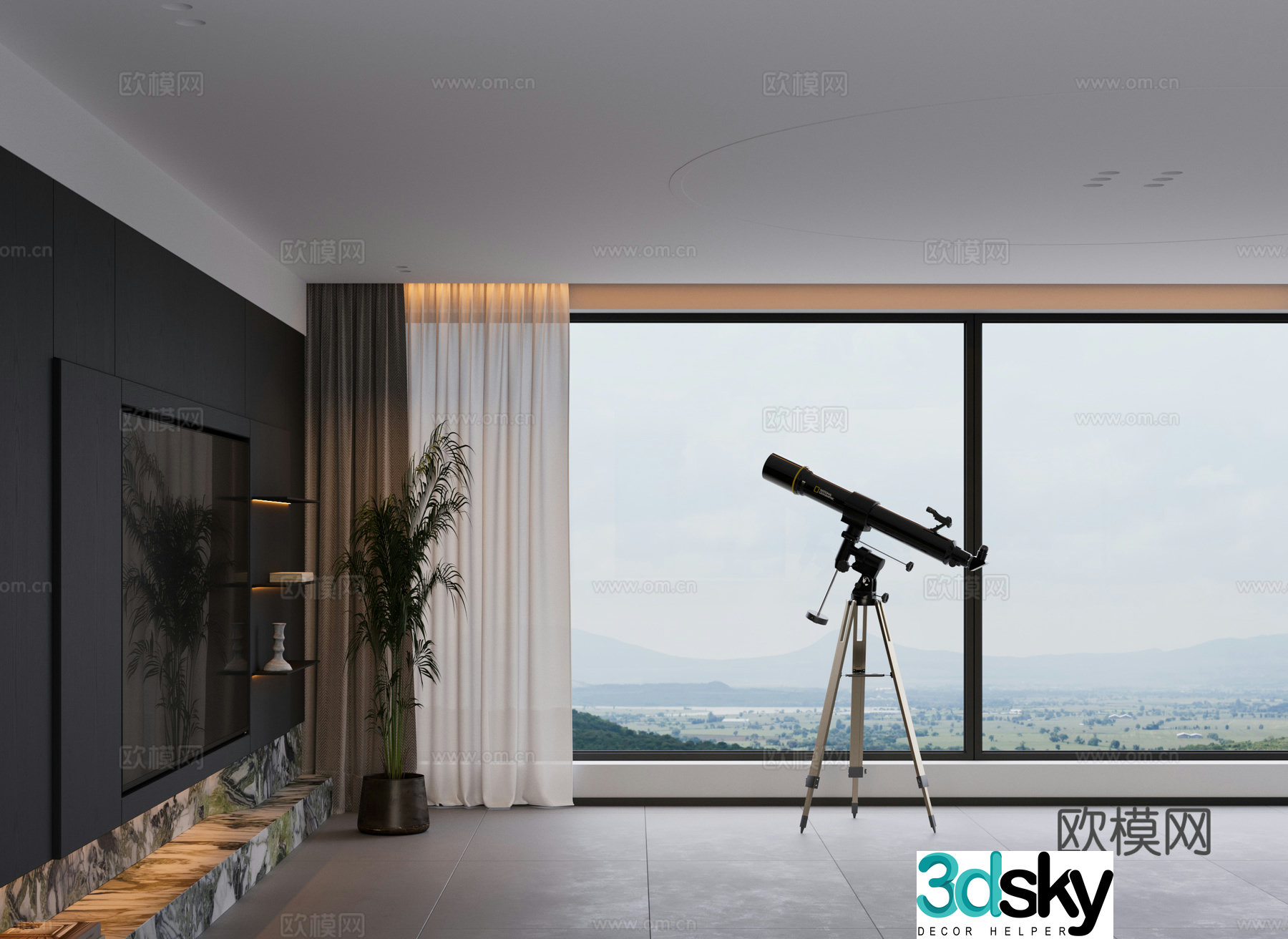 Astronomical telescope Italian space ornaments Art installation 3D model