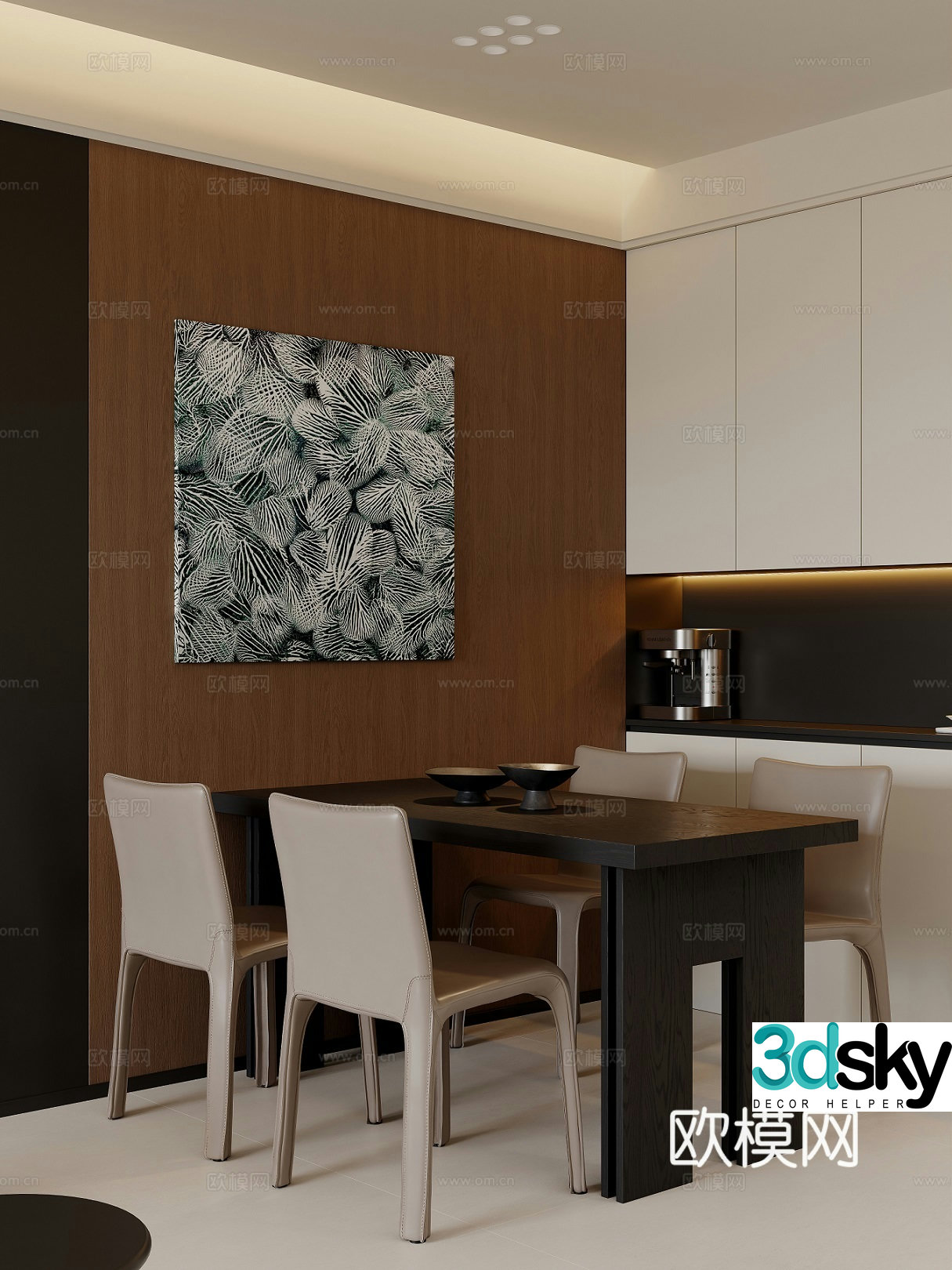 Modern Italian light luxury living and dining room 3D model