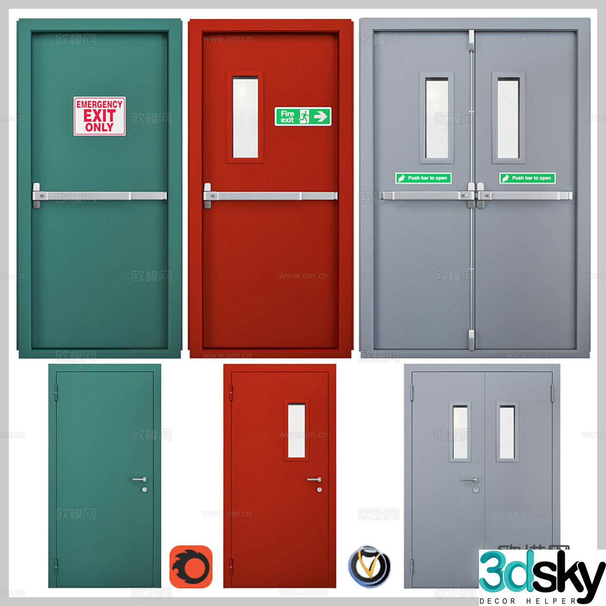 Single-open door Double-open door Swing door Fire door Lifesaving door Escape door Iron door Copper door 3D model