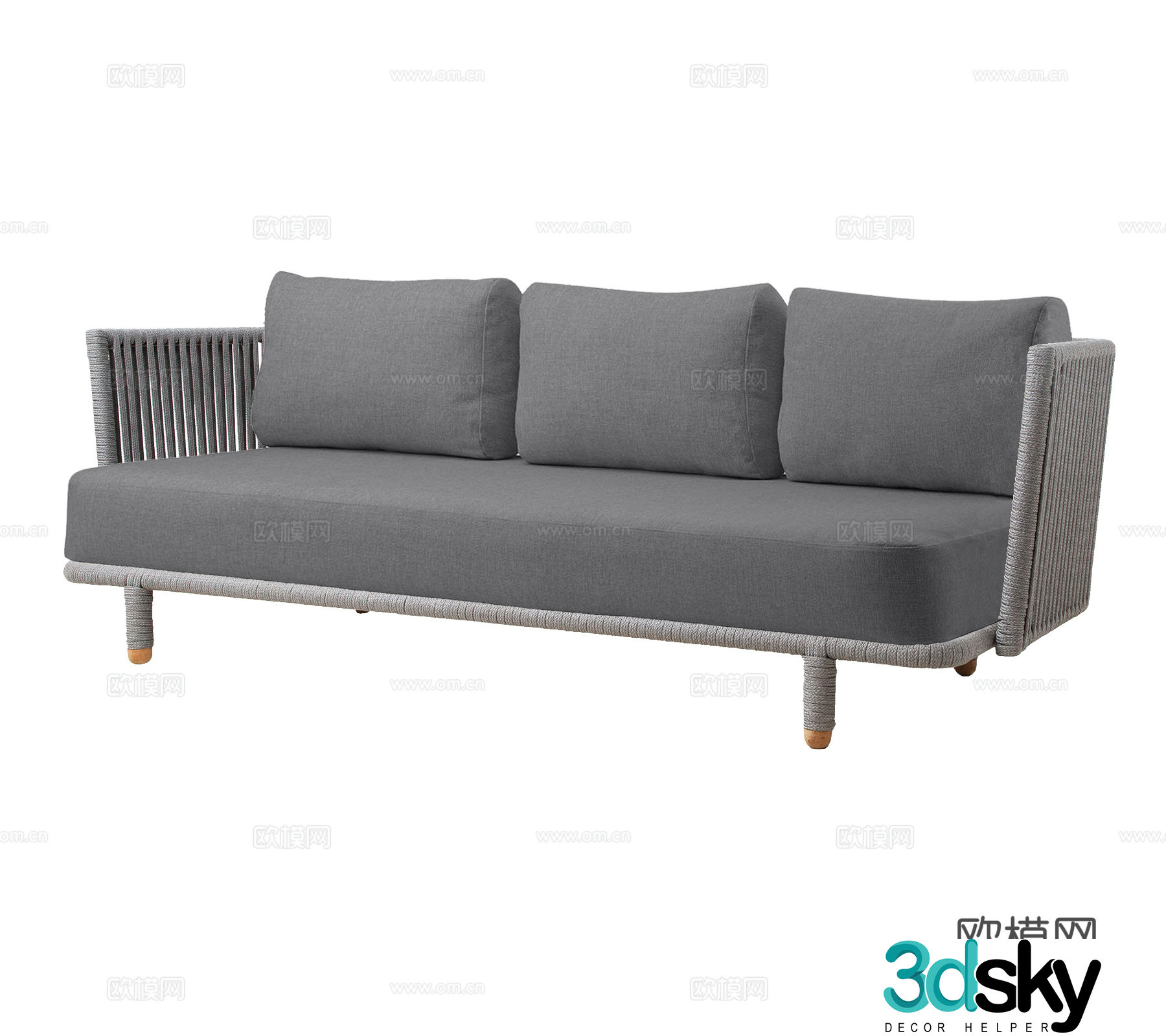cane-line modern outdoor courtyard garden terrace furniture three person fabric rope 3d model