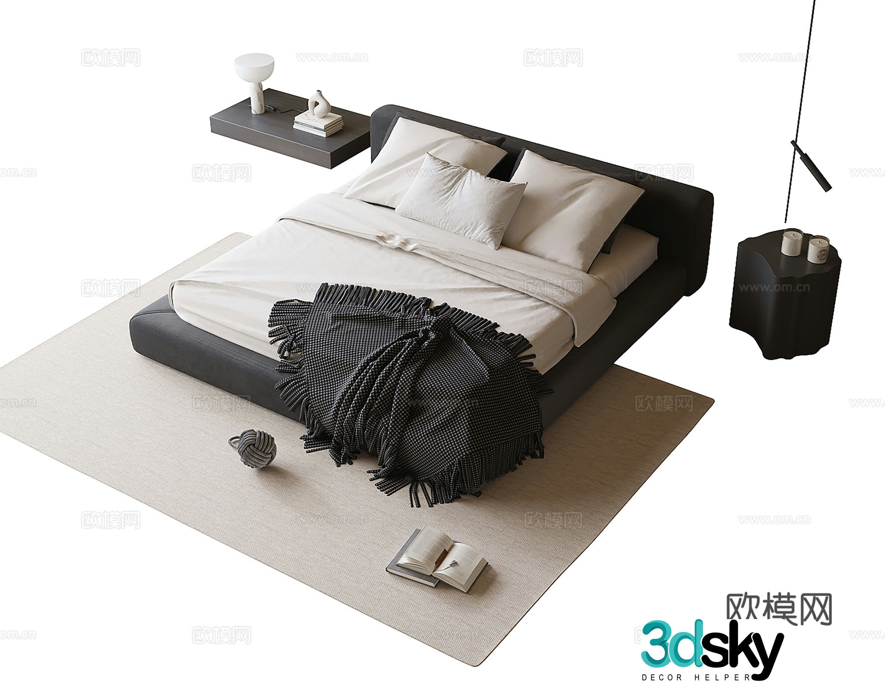 Modern double bed nightstand 3d model
