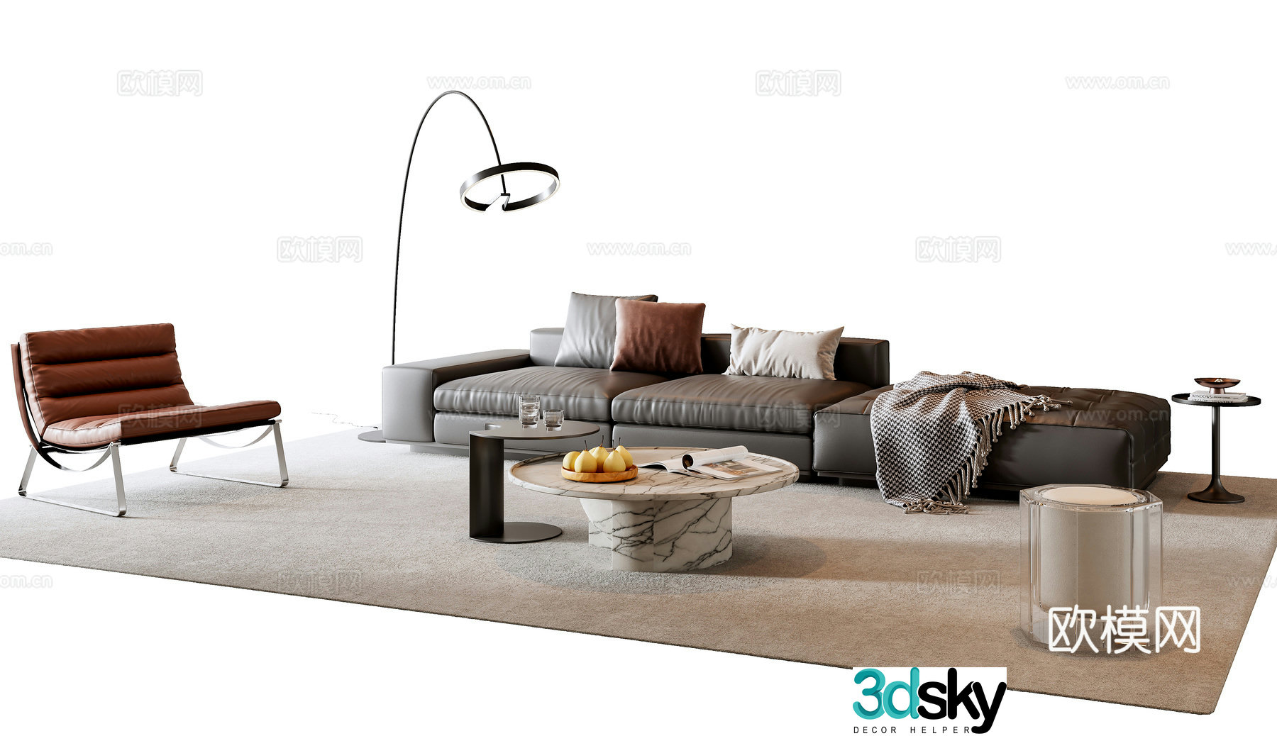 Italian sofa coffee table combination 3D model