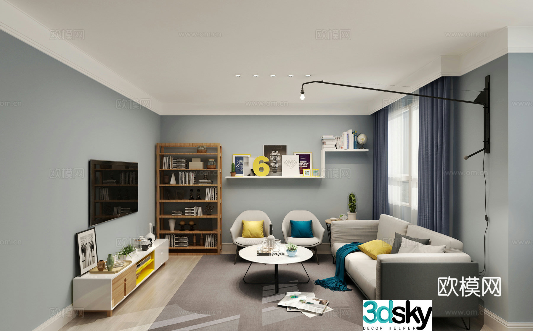 Nordic living room sofa coffee table TV cabinet 3D model