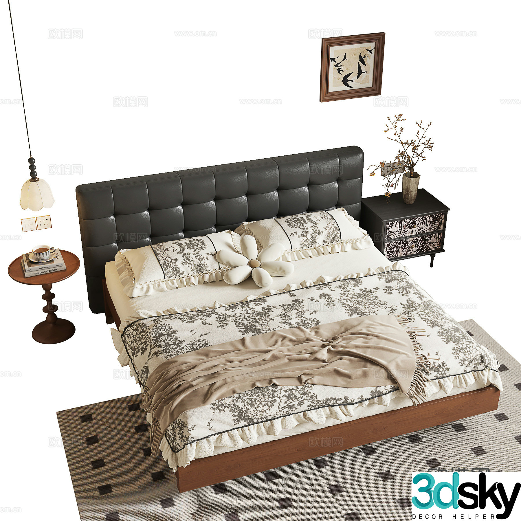 Middle-aged double bed 3D model