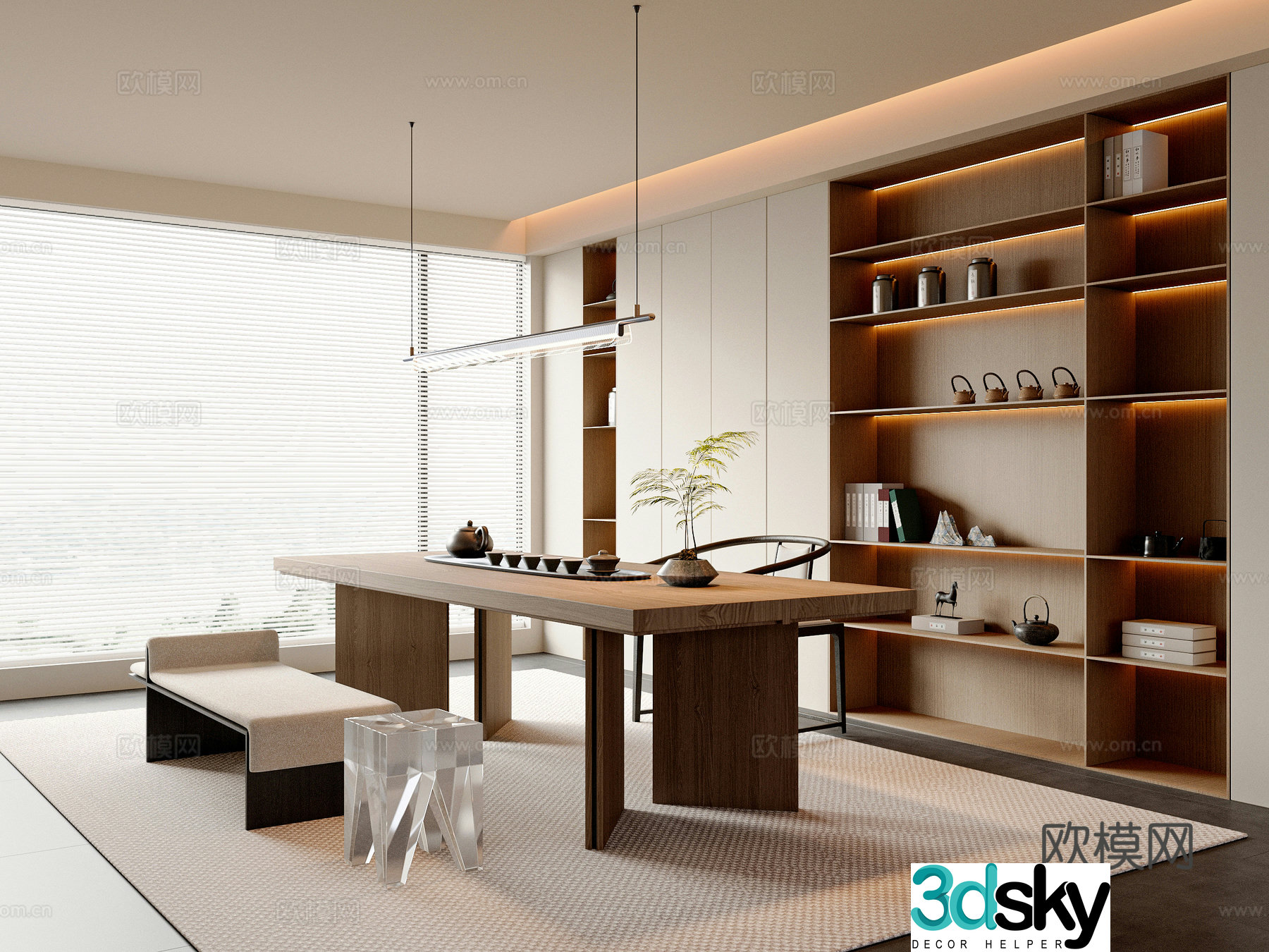 New Chinese style Chinese style tea room cabinet Tea room cabinet Tea room table combination Tea room jewelry ornaments Song style 3D model