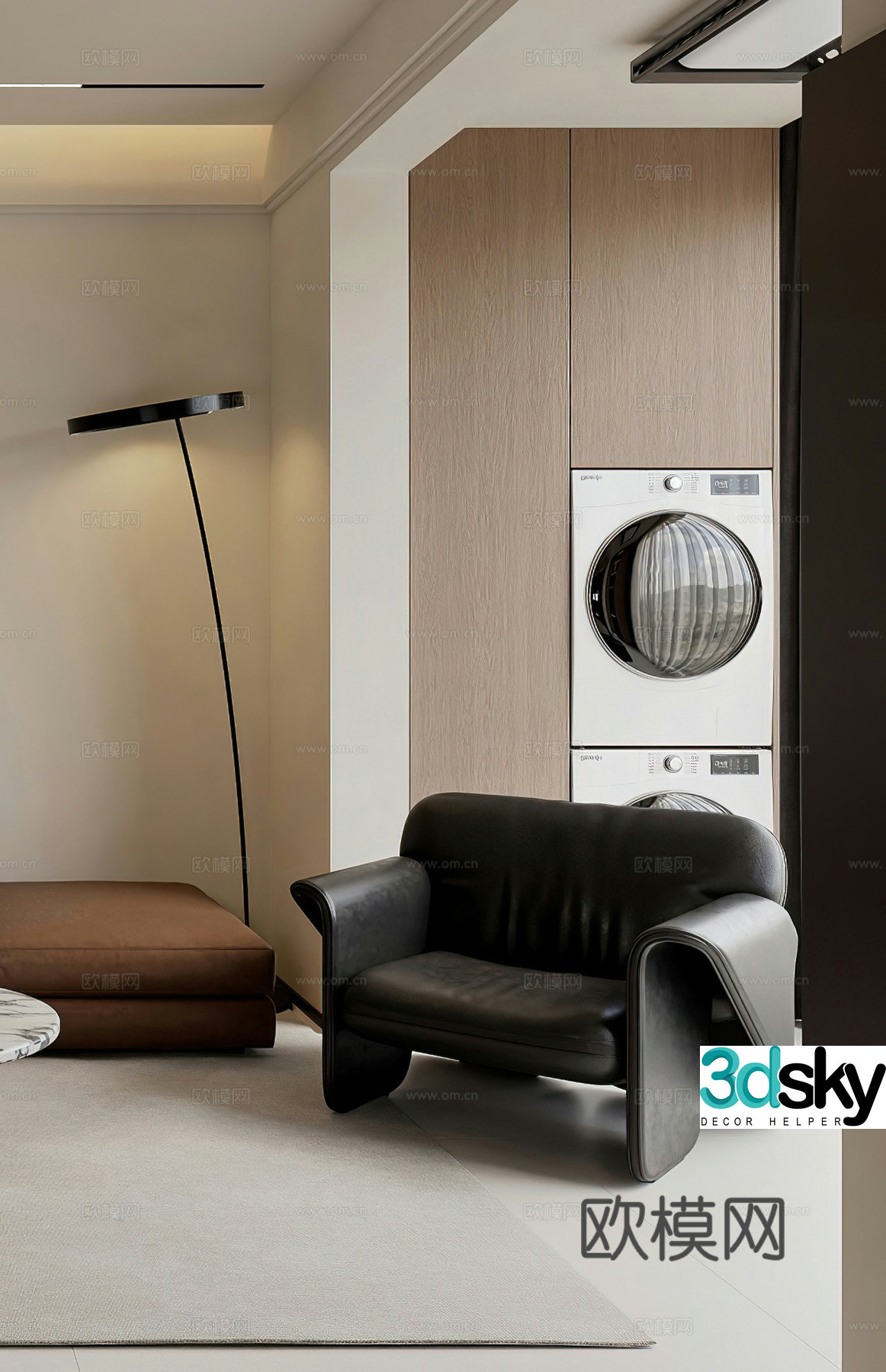 Modern leisure chair Single chair Light luxury leisure chair Floor lamp Washing machine Simple dark gray 3D model