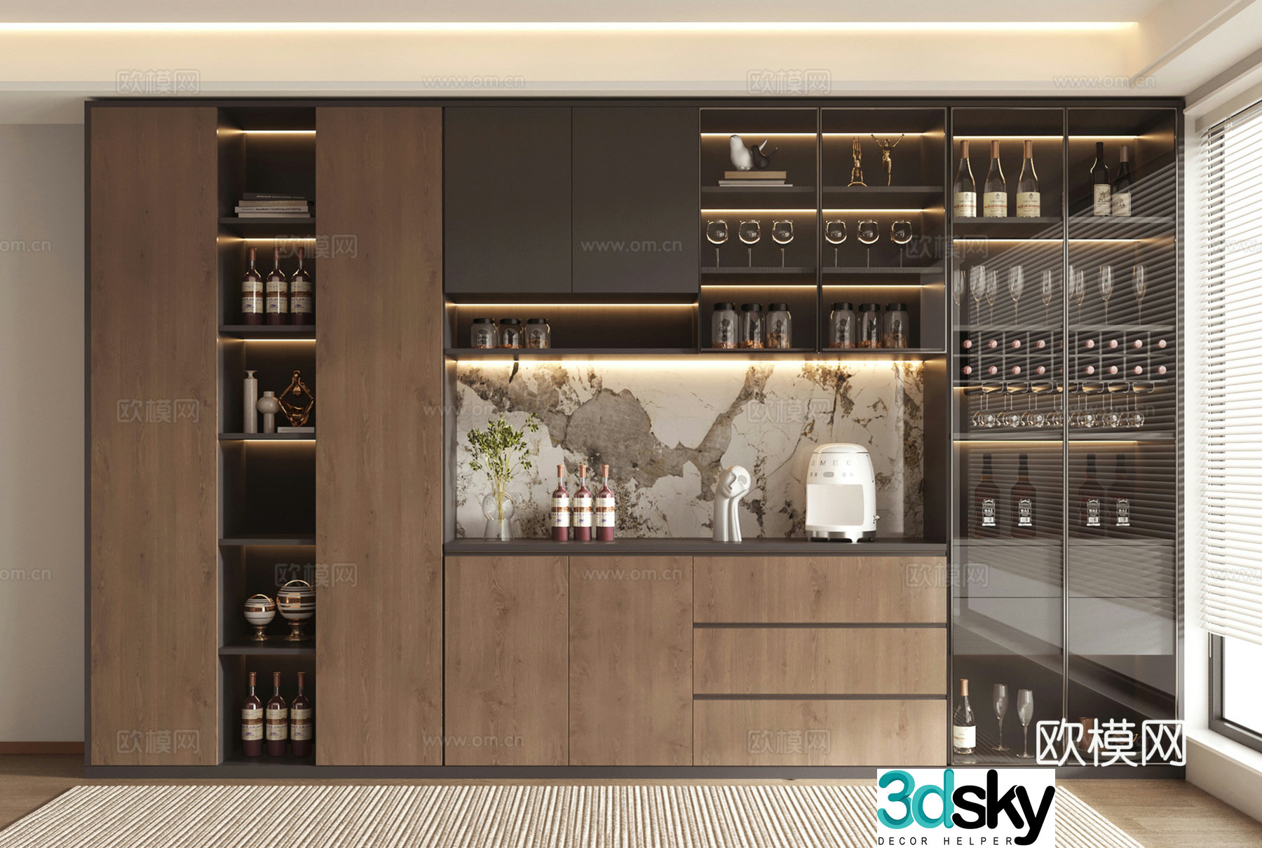 Modern wine cabinet jewelry ornament combination 3D model