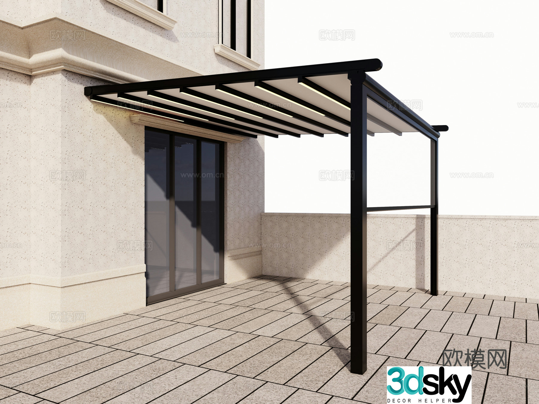 Modern architecture Home villa home electric remote control sunshade light with sky curtain combination 3D model